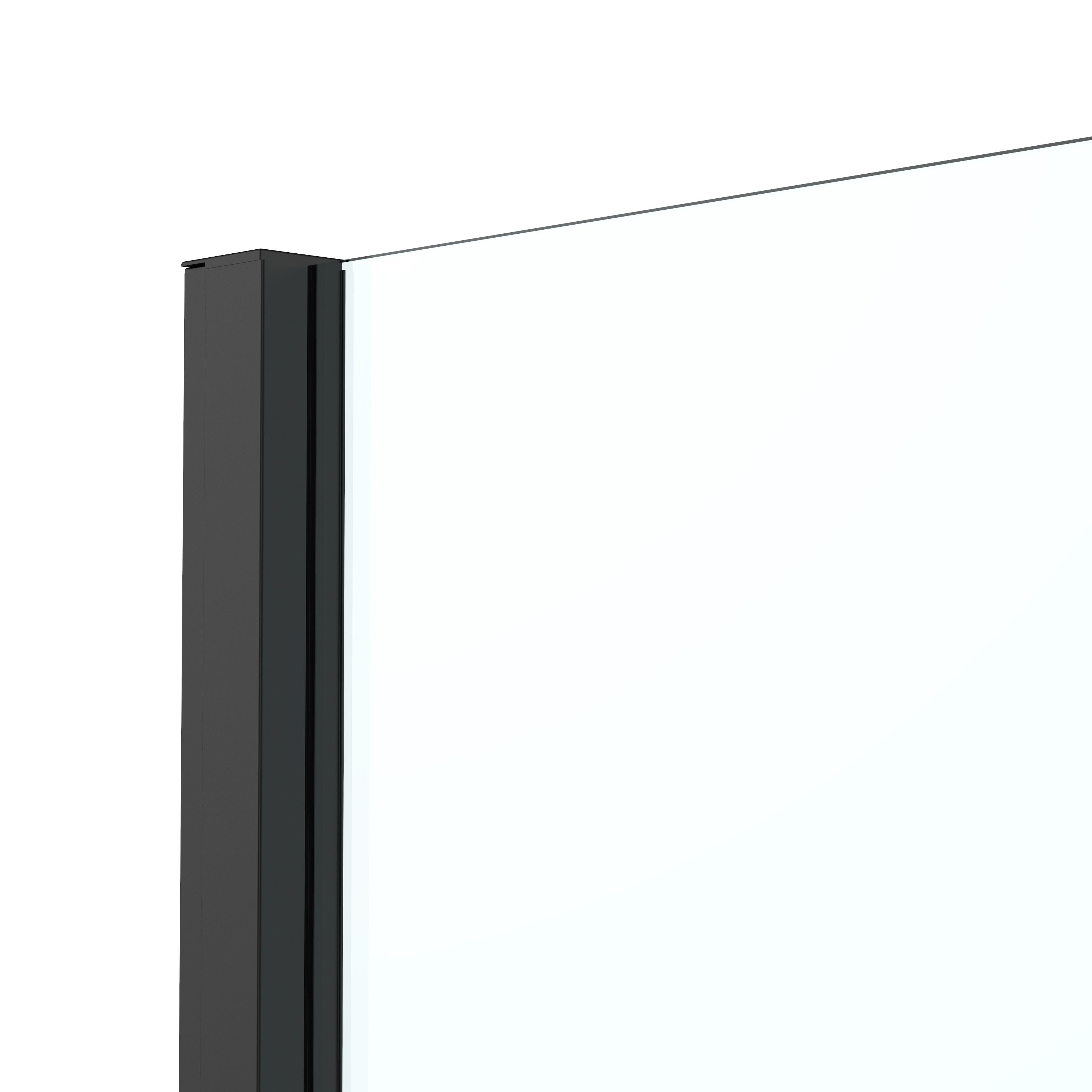 GoodHome Ledava Matt Black Clear glass Fixed Side Shower panel (H)195cm (W)90cm