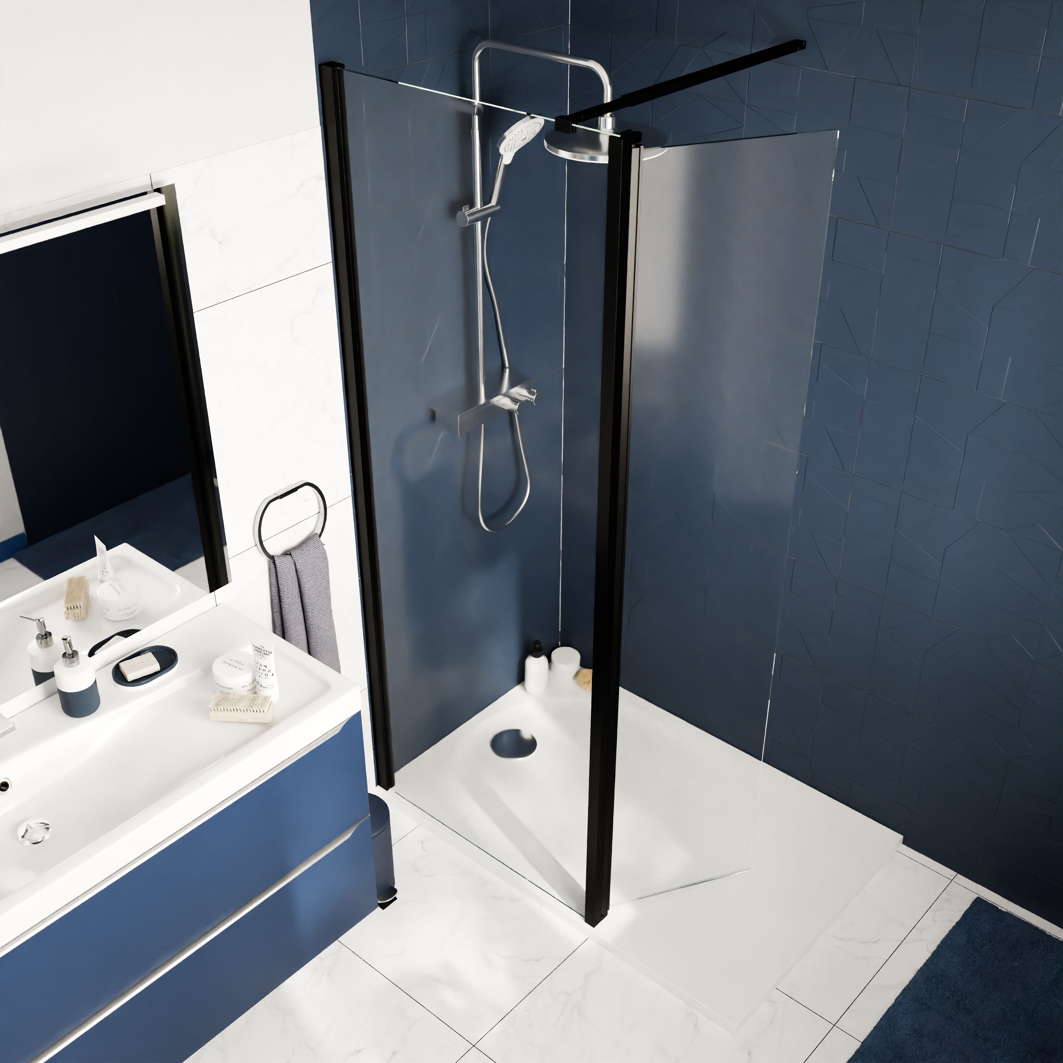 GoodHome Ledava Matt Black Clear Pivot Front Return panel (H)195cm (W)30cm