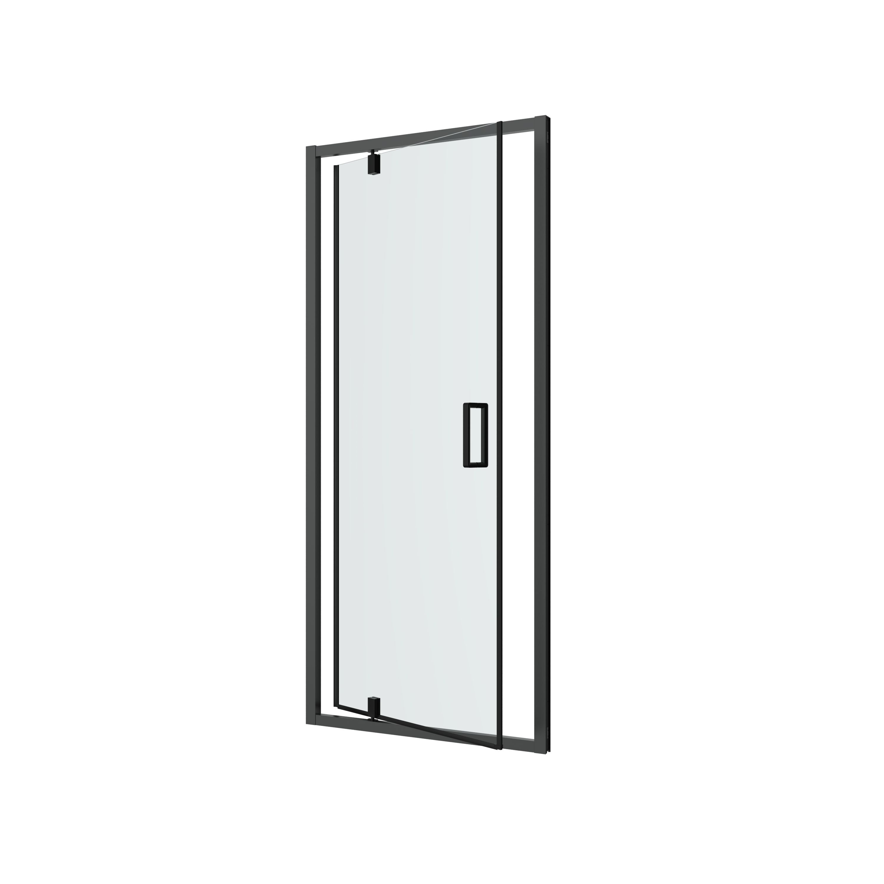 GoodHome Ledava Minimal frame Black Clear glass Half open pivot Shower Door (H)195cm (W)80cm
