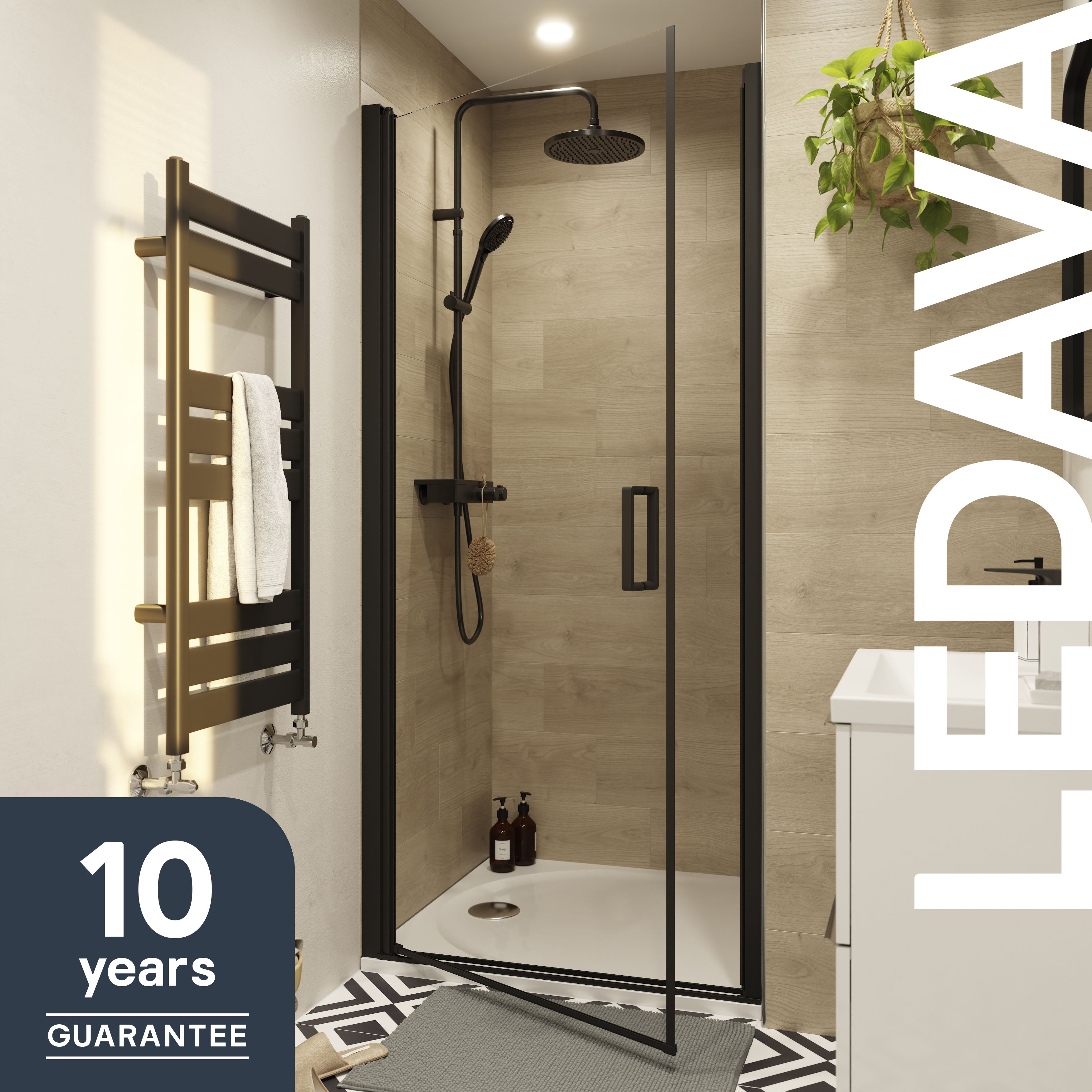 GoodHome Ledava Minimal frame Black Clear glass Pivot Shower Door (H)195cm (W)80cm