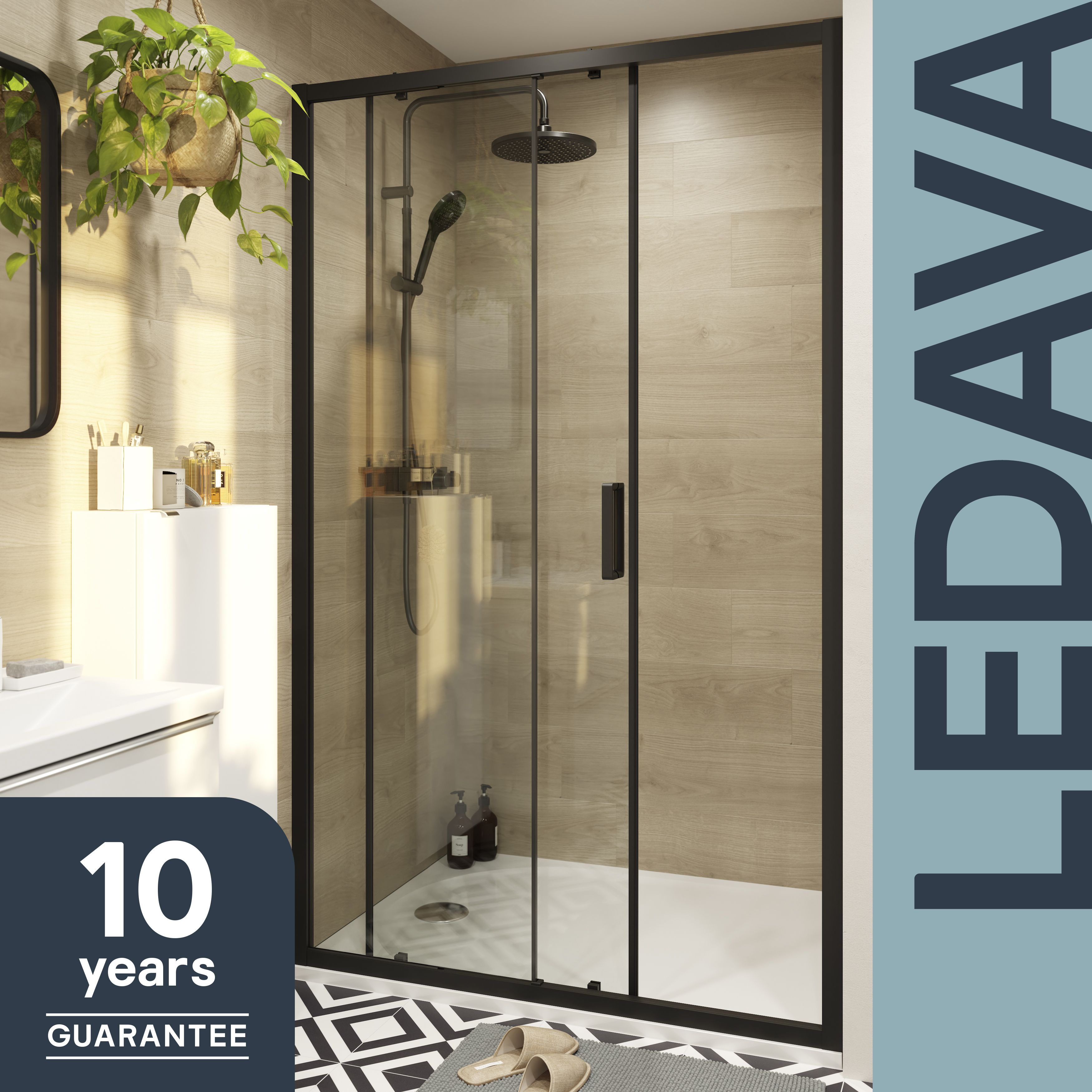 GoodHome Ledava Minimal frame Black Clear glass Sliding Shower Door (H)195cm (W)120cm