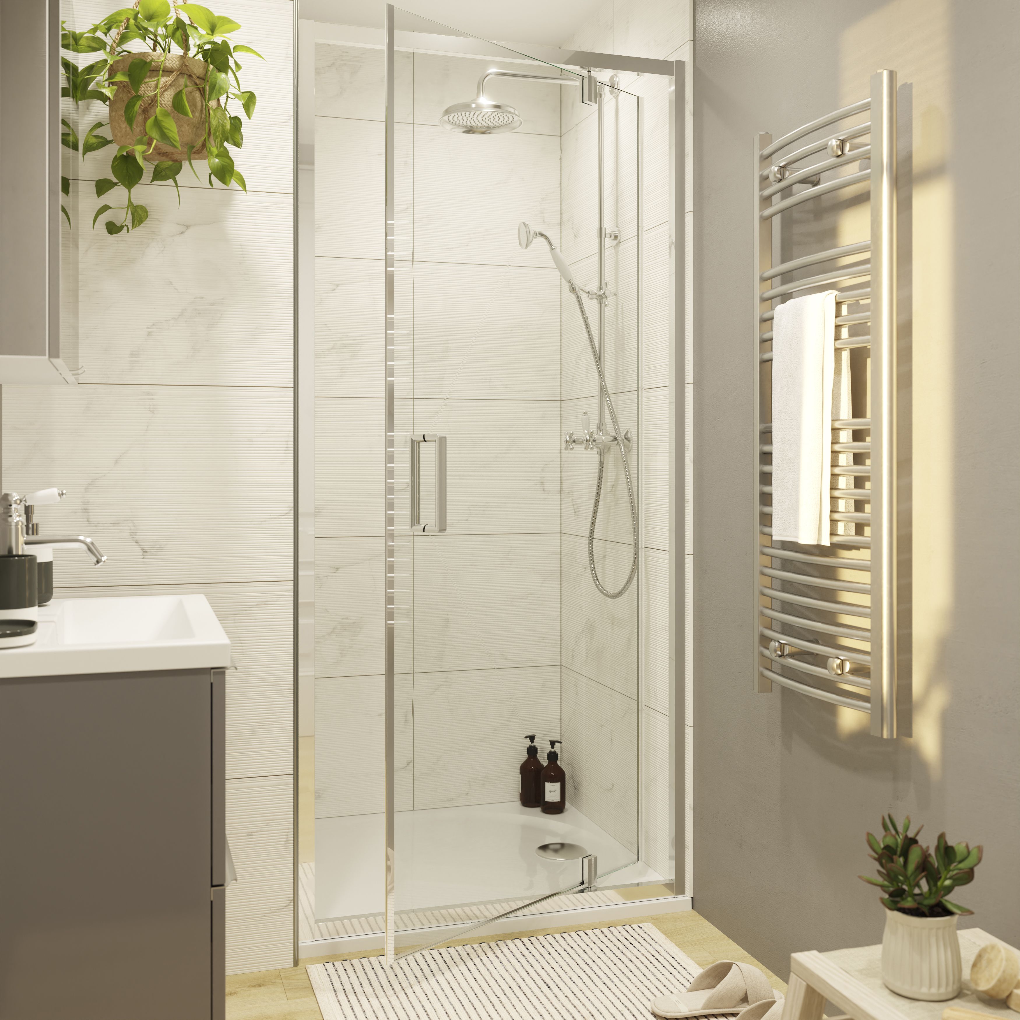 GoodHome Ledava Minimal frame Chrome effect Clear glass Half open pivot Shower Door (H)195cm (W)80cm