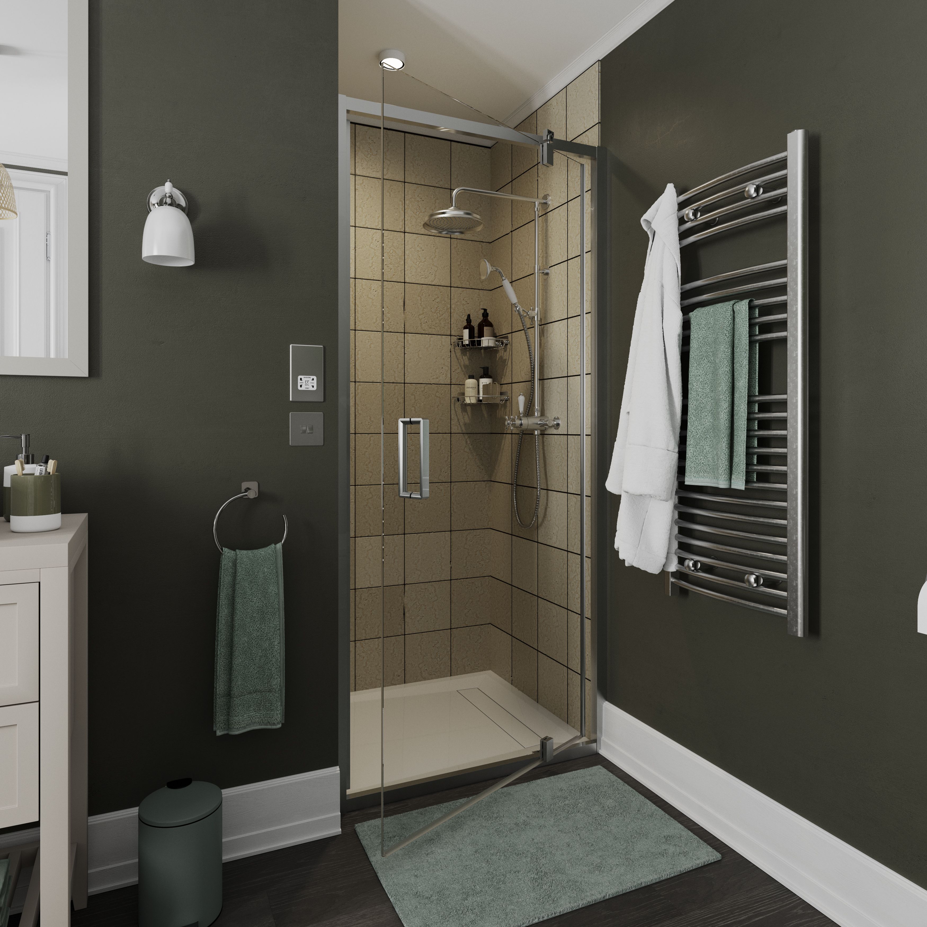 GoodHome Ledava Minimal frame Chrome effect Clear glass Half open pivot Shower Door (H)195cm (W)90cm