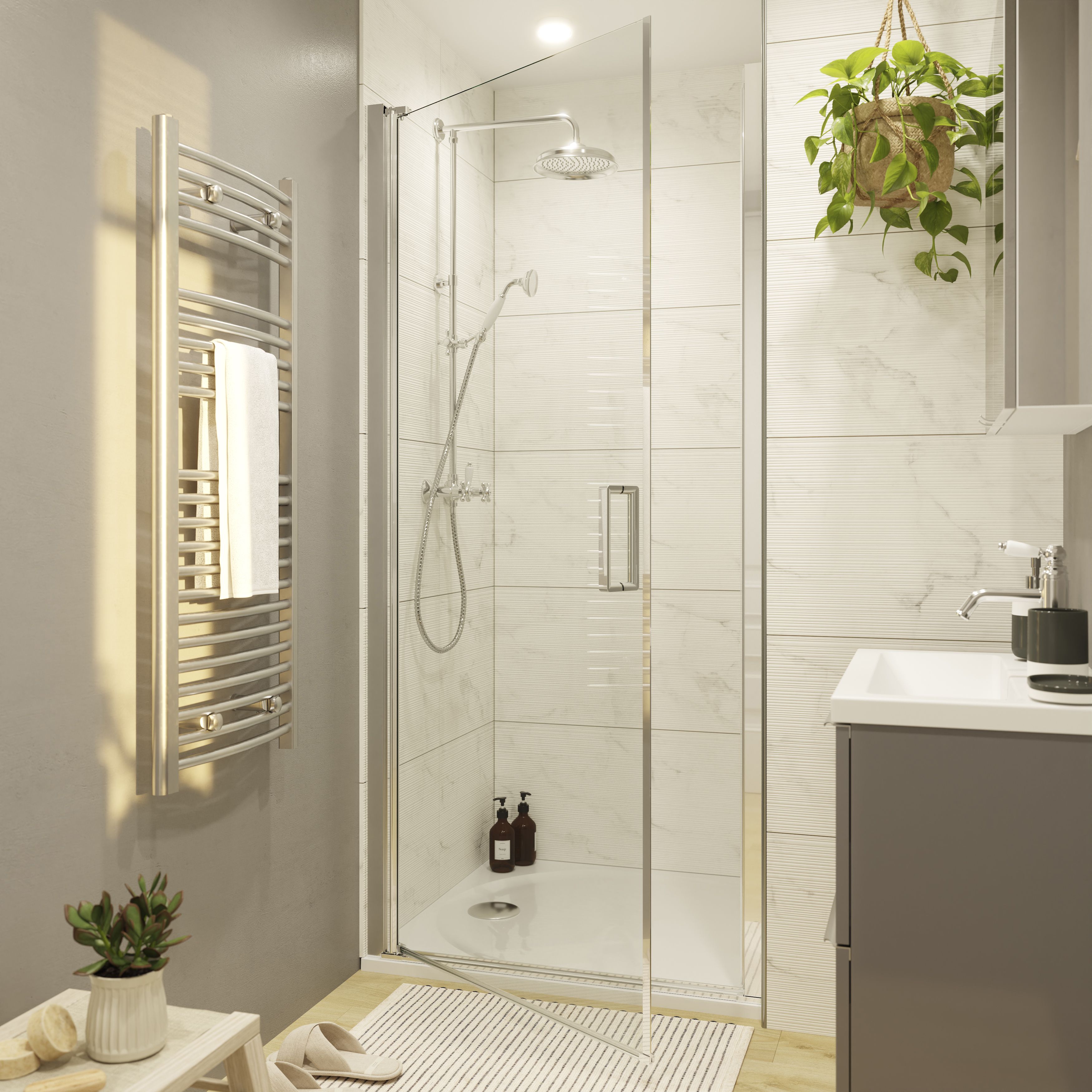 GoodHome Ledava Minimal frame Chrome effect Clear glass Pivot Shower Door (H)195cm (W)90cm