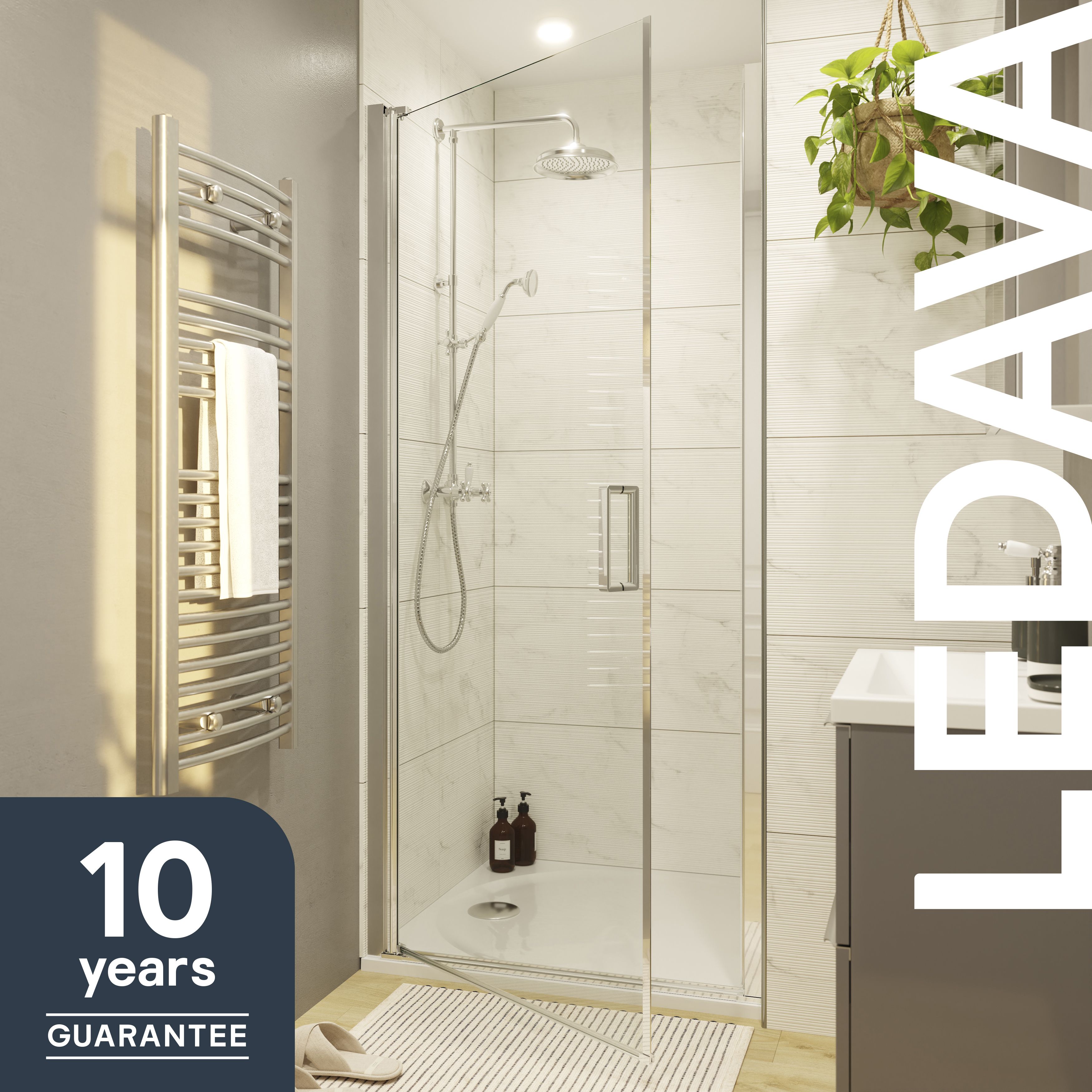 GoodHome Ledava Minimal frame Chrome effect Clear glass Pivot Shower Door (H)195cm (W)90cm