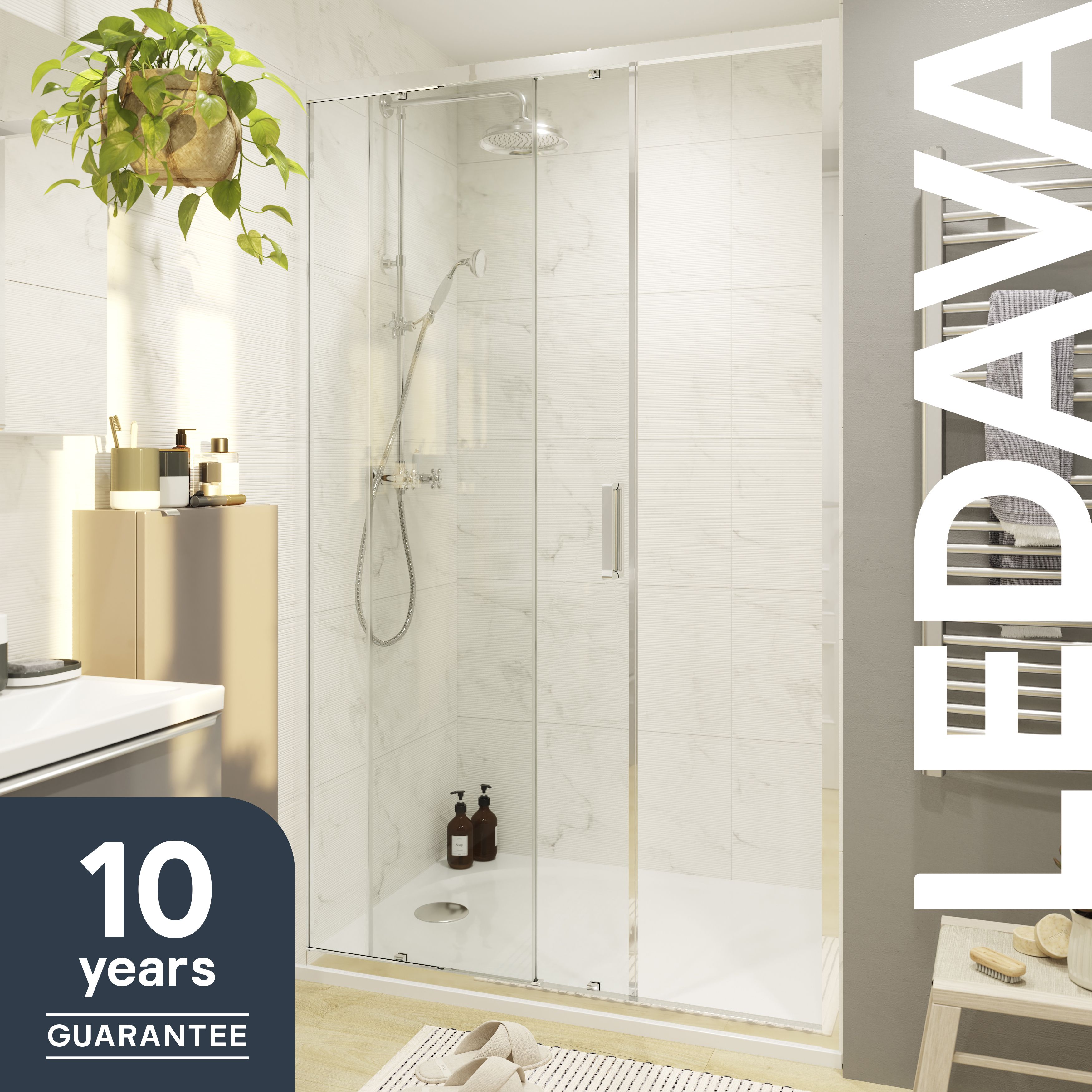 GoodHome Ledava Minimal frame Chrome effect Clear glass Sliding Shower Door (H)195cm (W)140cm