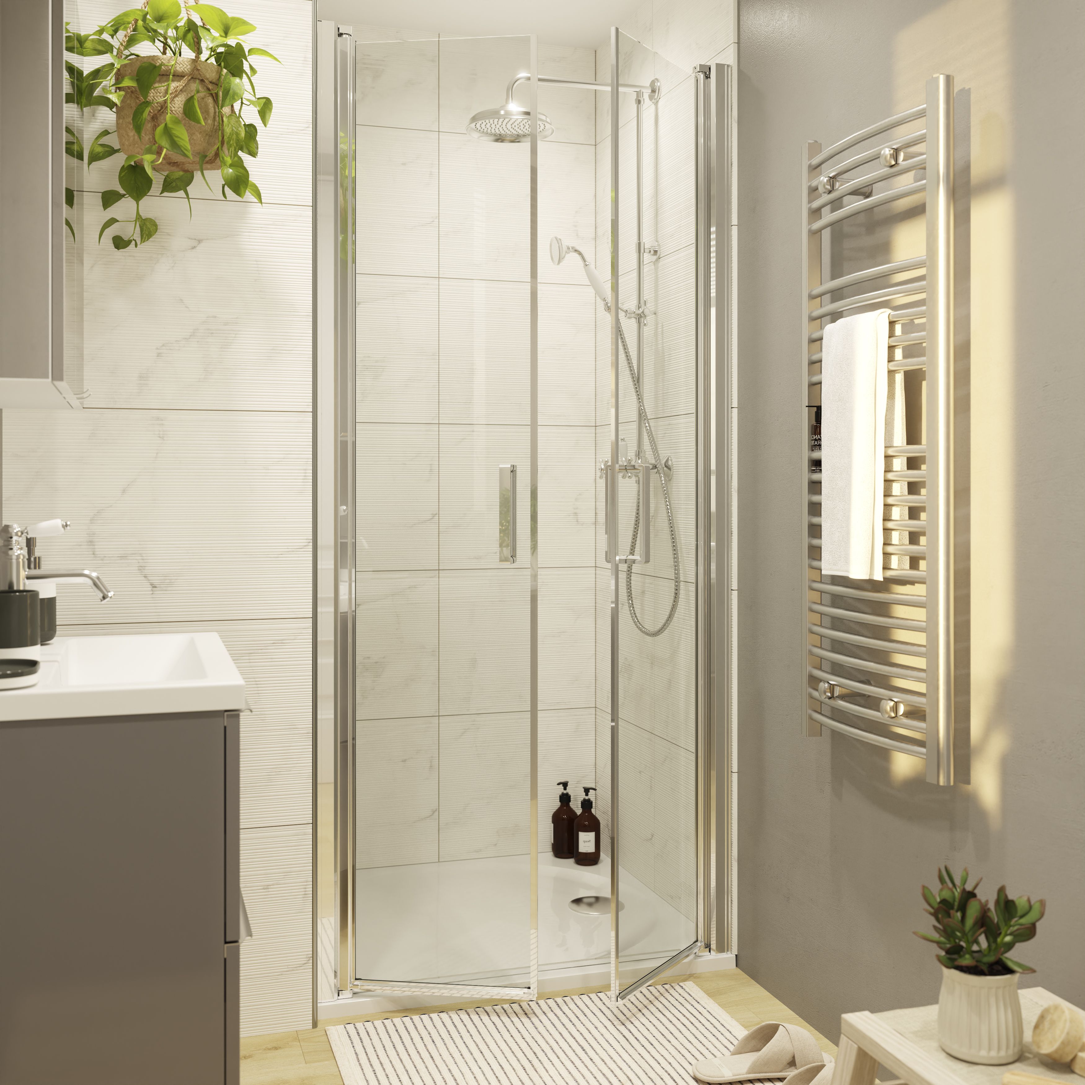 GoodHome Ledava Minimal frame Chrome effect Clear glass Western Shower Door (H)195cm (W)76cm