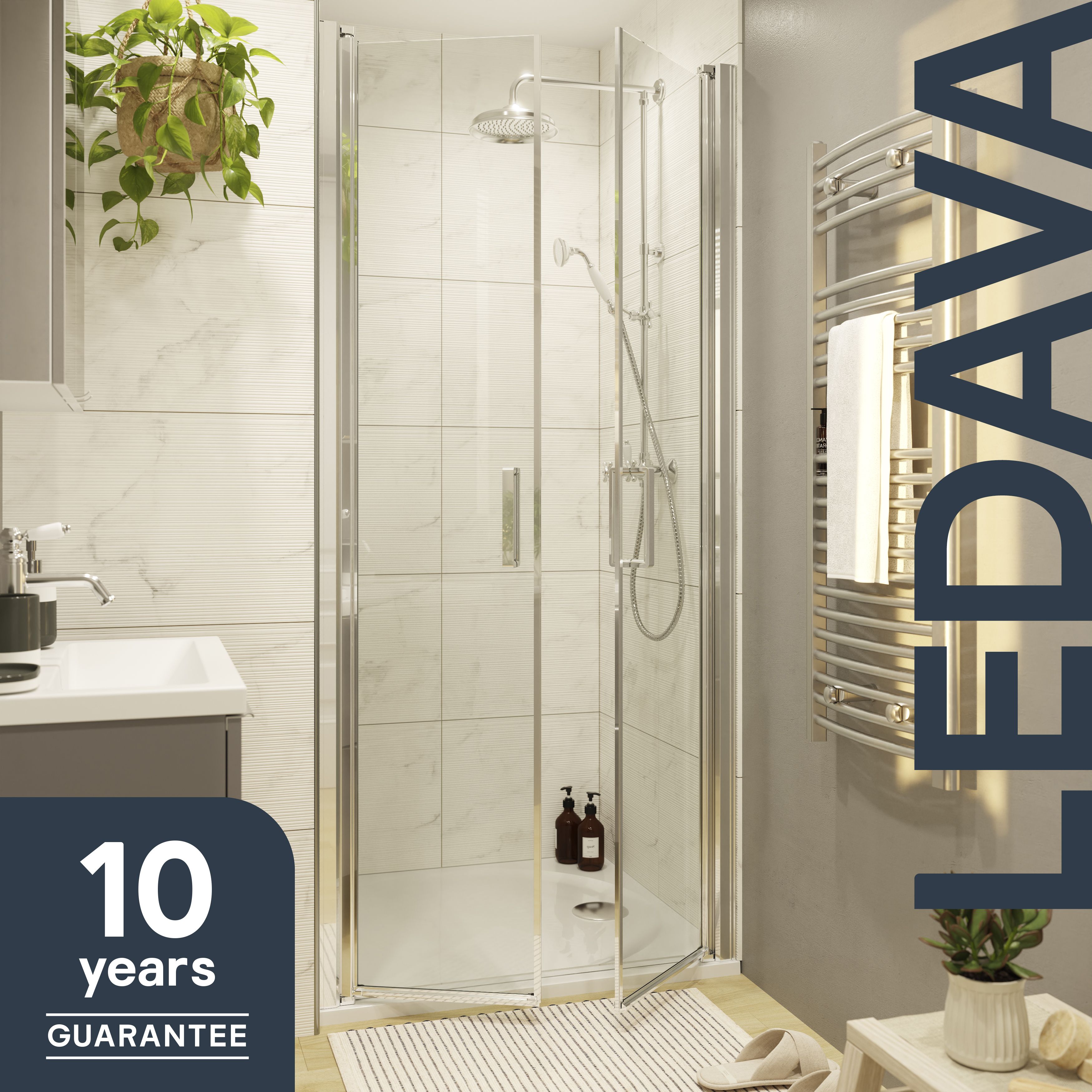 GoodHome Ledava Minimal frame Chrome effect Clear glass Western Shower Door (H)195cm (W)76cm