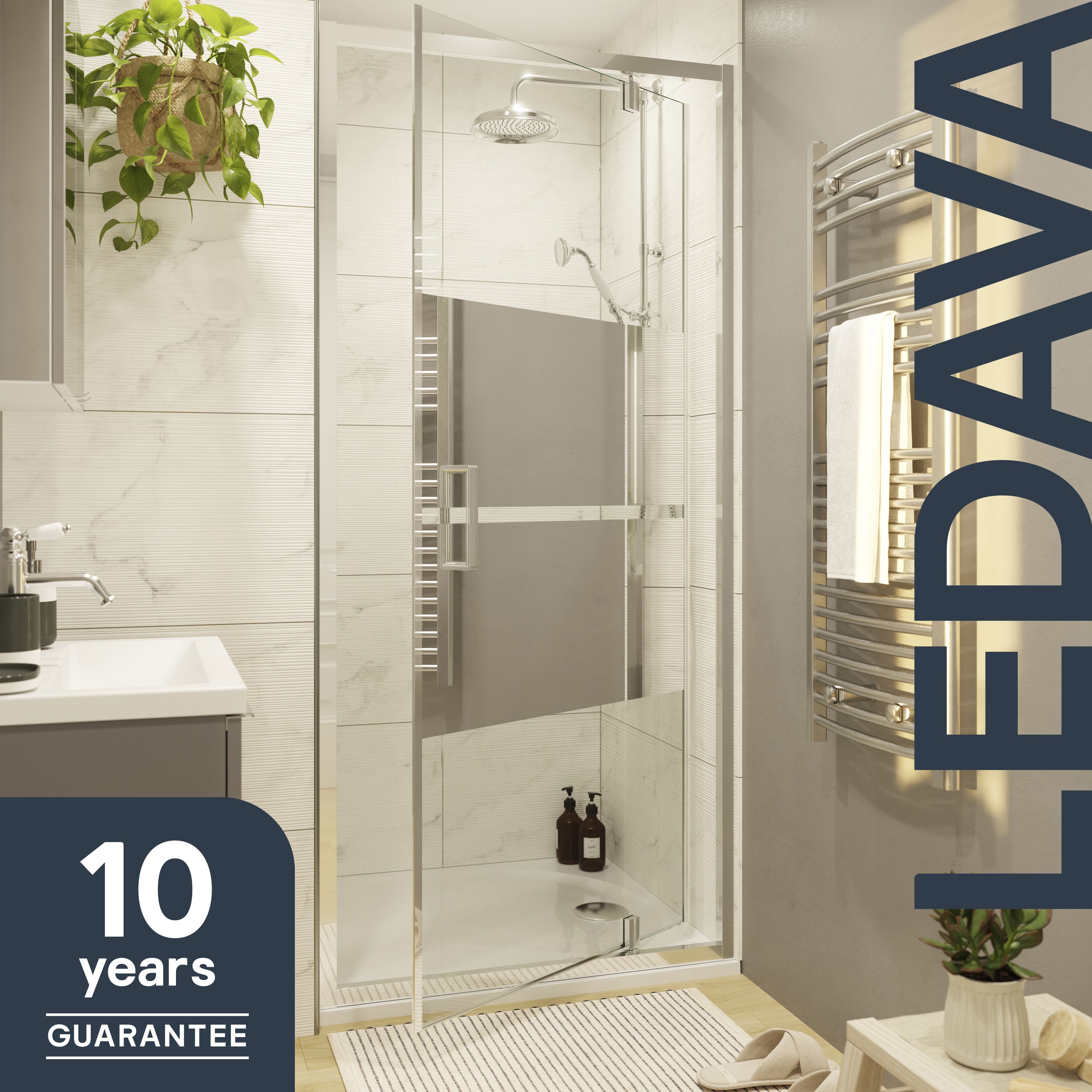 GoodHome Ledava Minimal frame Chrome effect Mirror Strip Half open pivot Shower Door (H)195cm (W)76cm