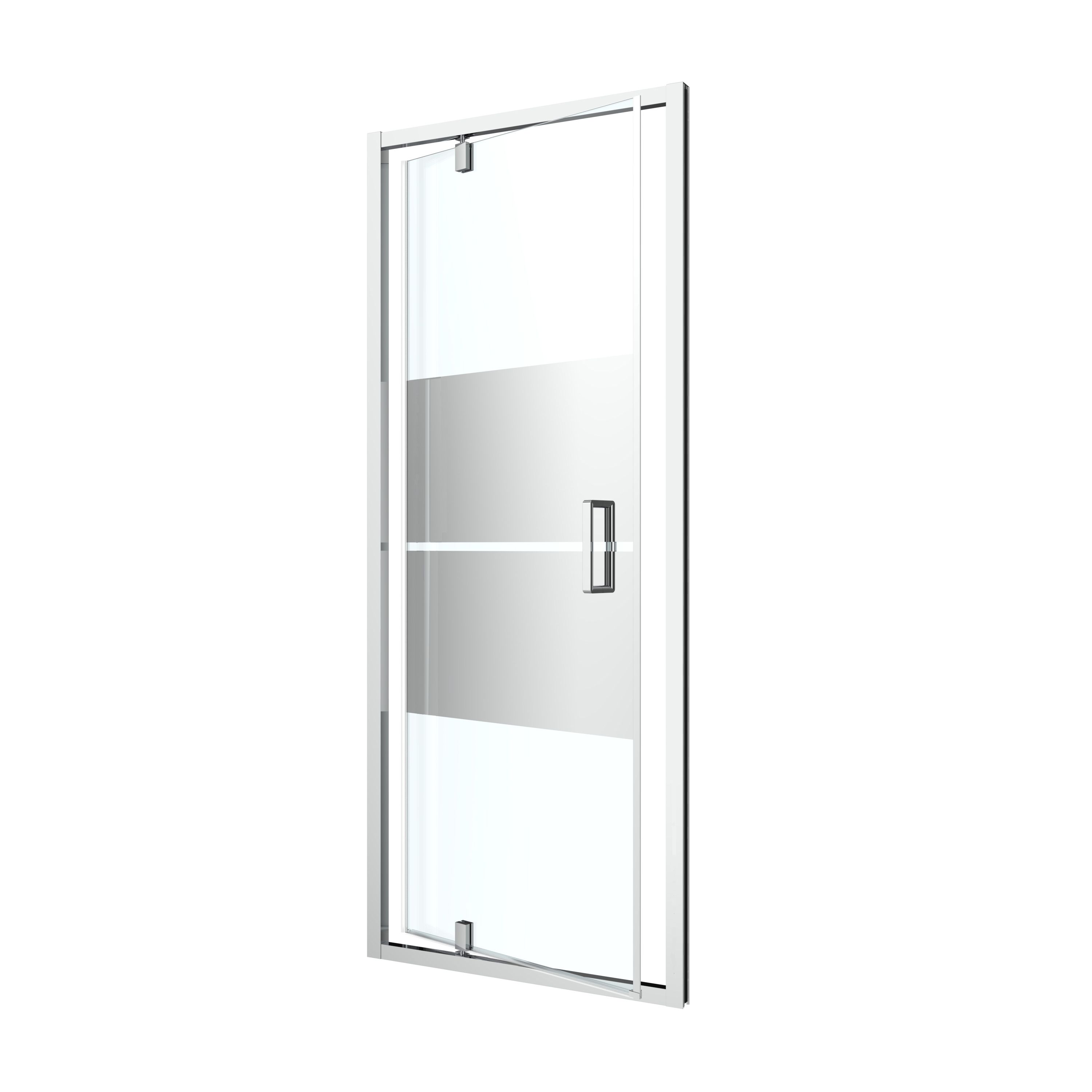 GoodHome Ledava Minimal frame Chrome effect Mirror Strip Half open pivot Shower Door (H)195cm (W)76cm