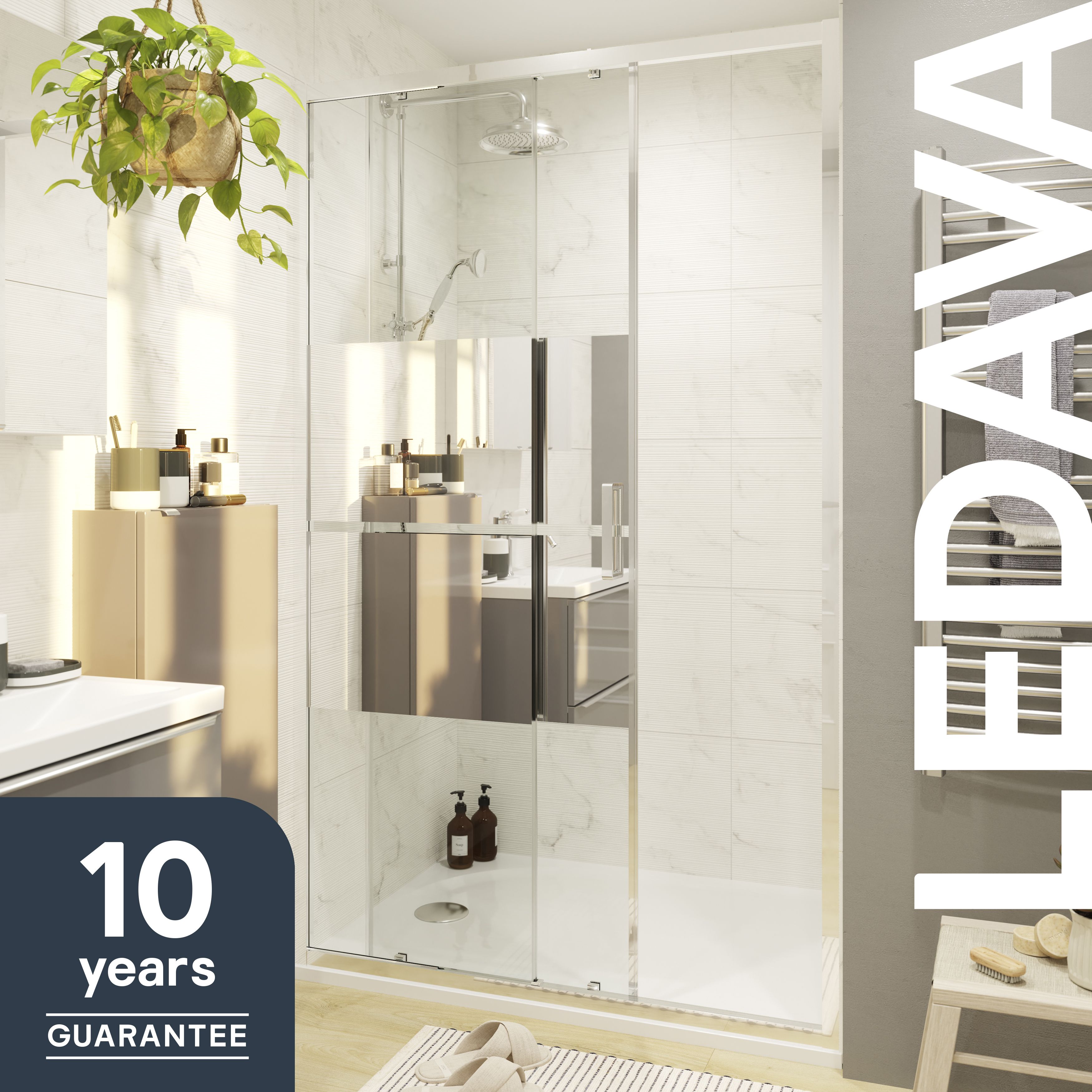 GoodHome Ledava Minimal frame Chrome effect Mirror Strip Sliding Shower Door (H)195cm (W)120cm