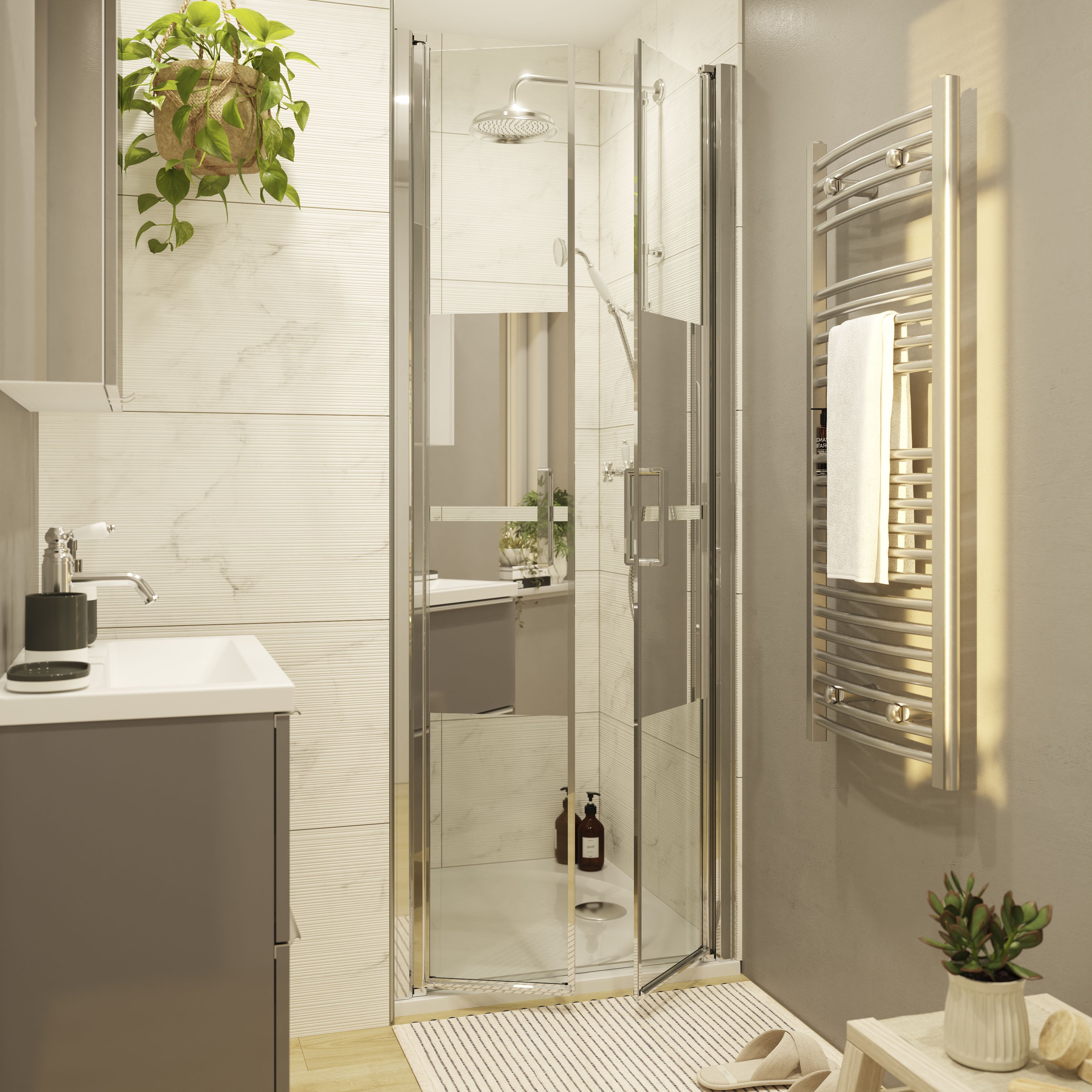 GoodHome Ledava Minimal frame Chrome effect Mirror Strip Western Shower Door (H)195cm (W)90cm