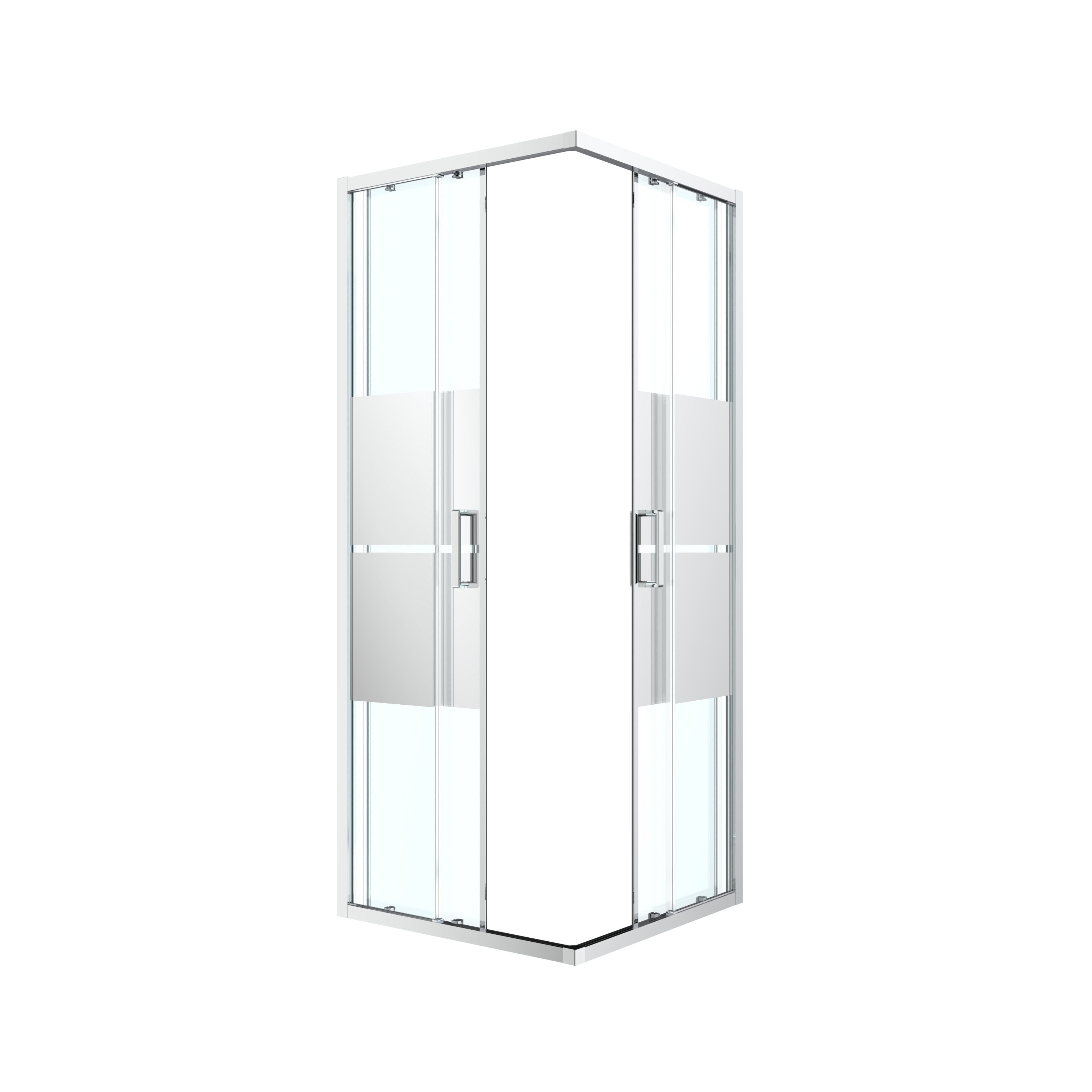GoodHome Ledava Semi-mirrored Chrome effect Square Shower enclosure - Corner entry double sliding door (W)90cm (D)90cm