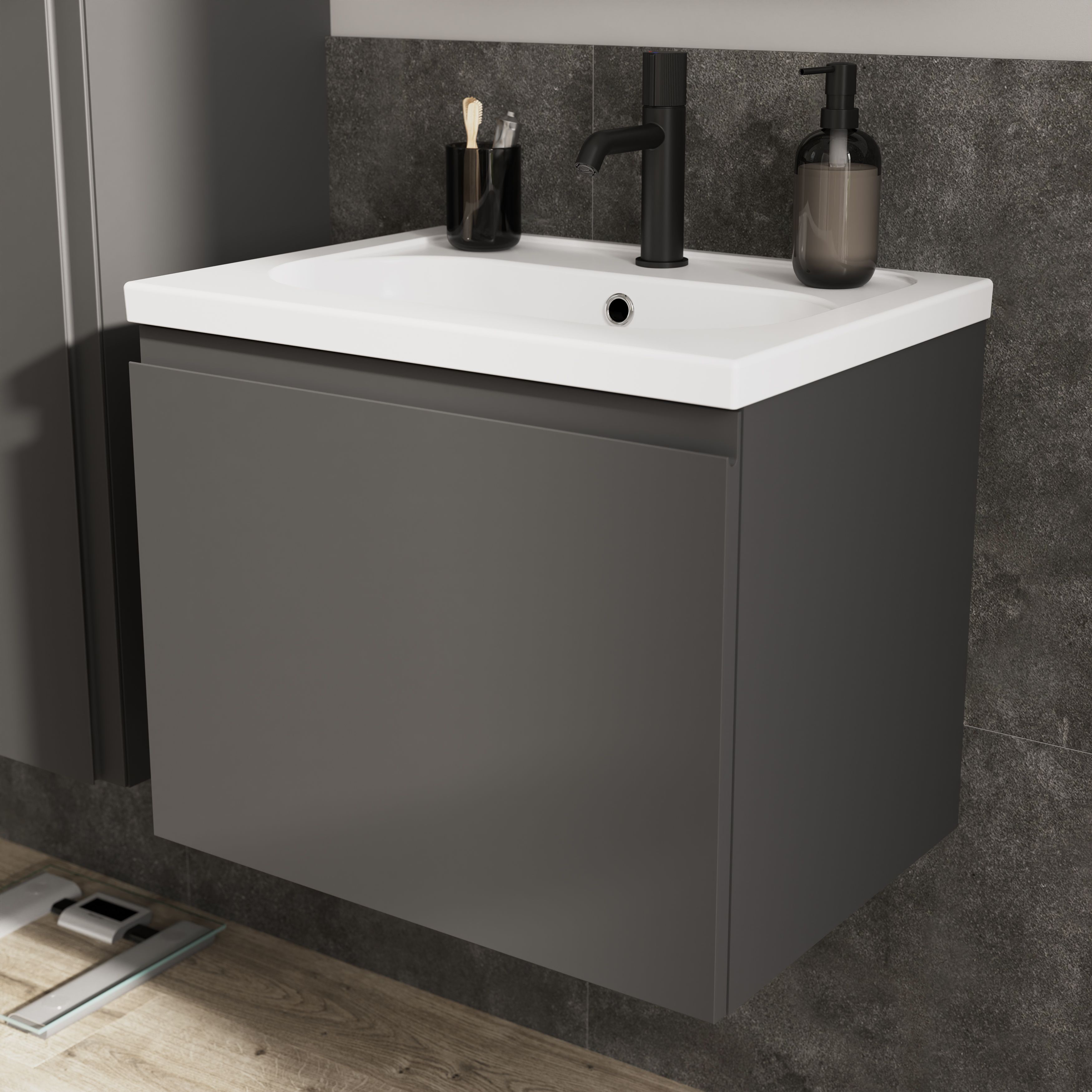 GoodHome Levanna Compact Matt Grey Single Wall-mounted Bathroom Cabinet (H)48cm (W)60cm