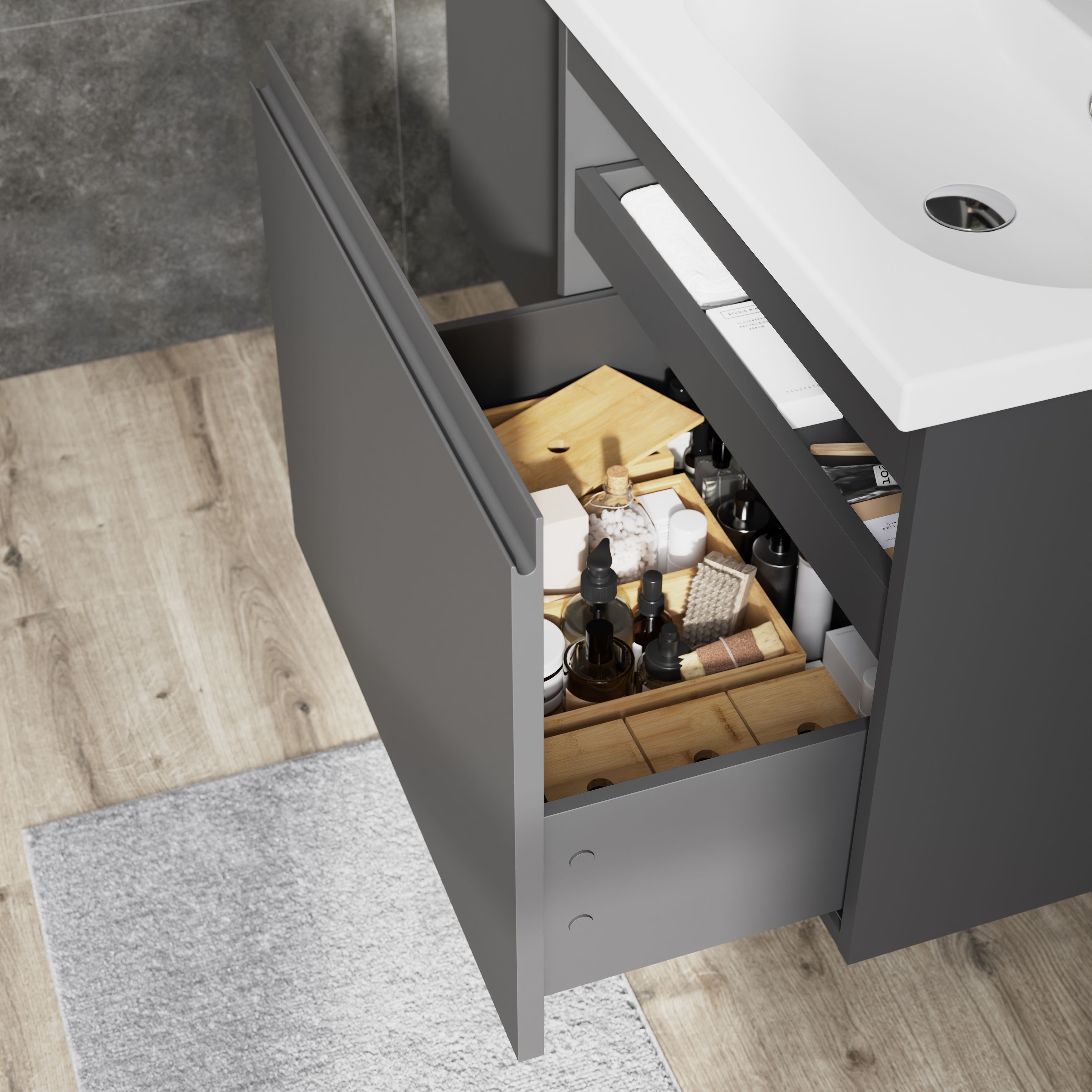 GoodHome Levanna Compact Matt Grey Single Wall-mounted Bathroom Cabinet (H)48cm (W)60cm