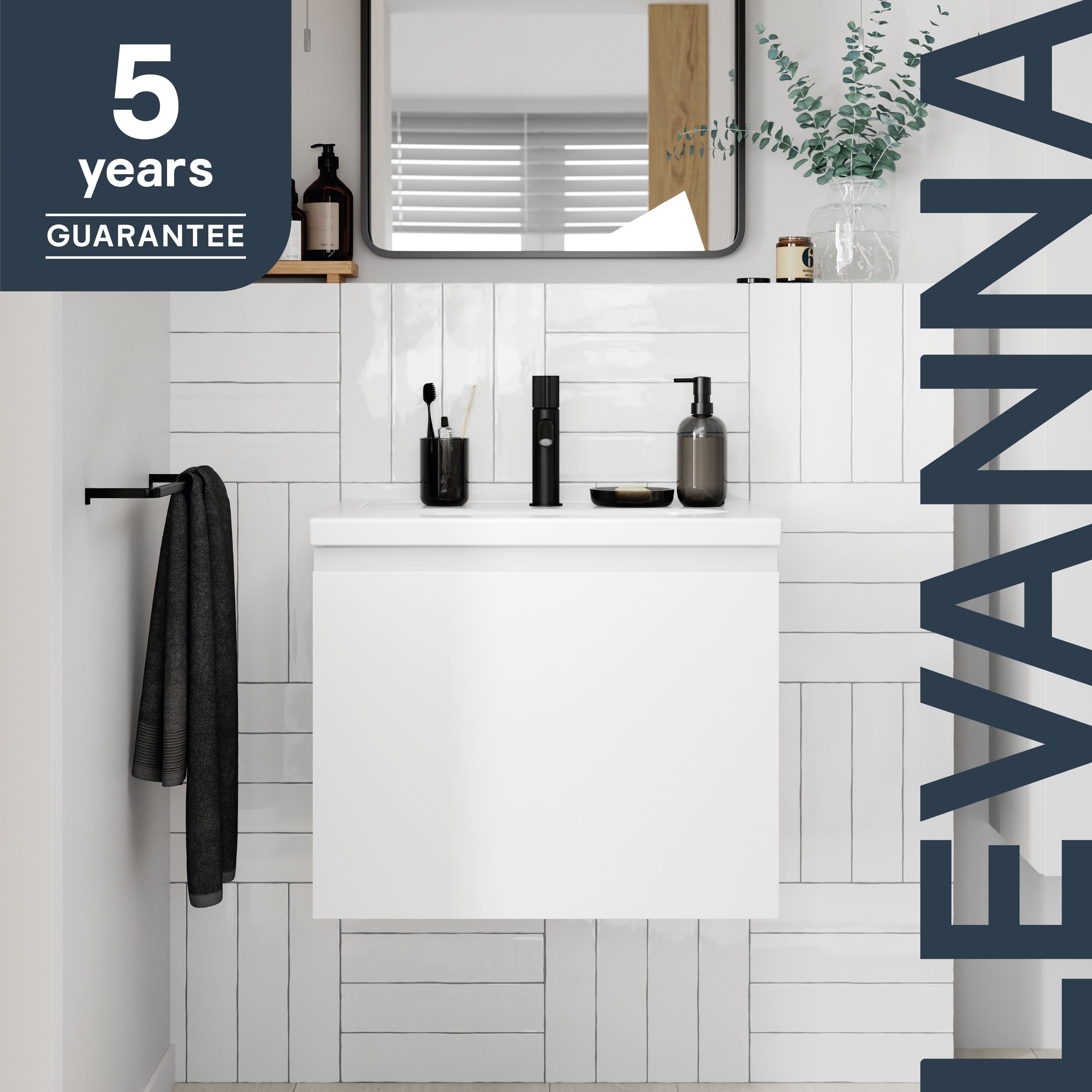 GoodHome Levanna Compact Matt White Single Wall-mounted Bathroom Cabinet (H)48cm (W)60cm