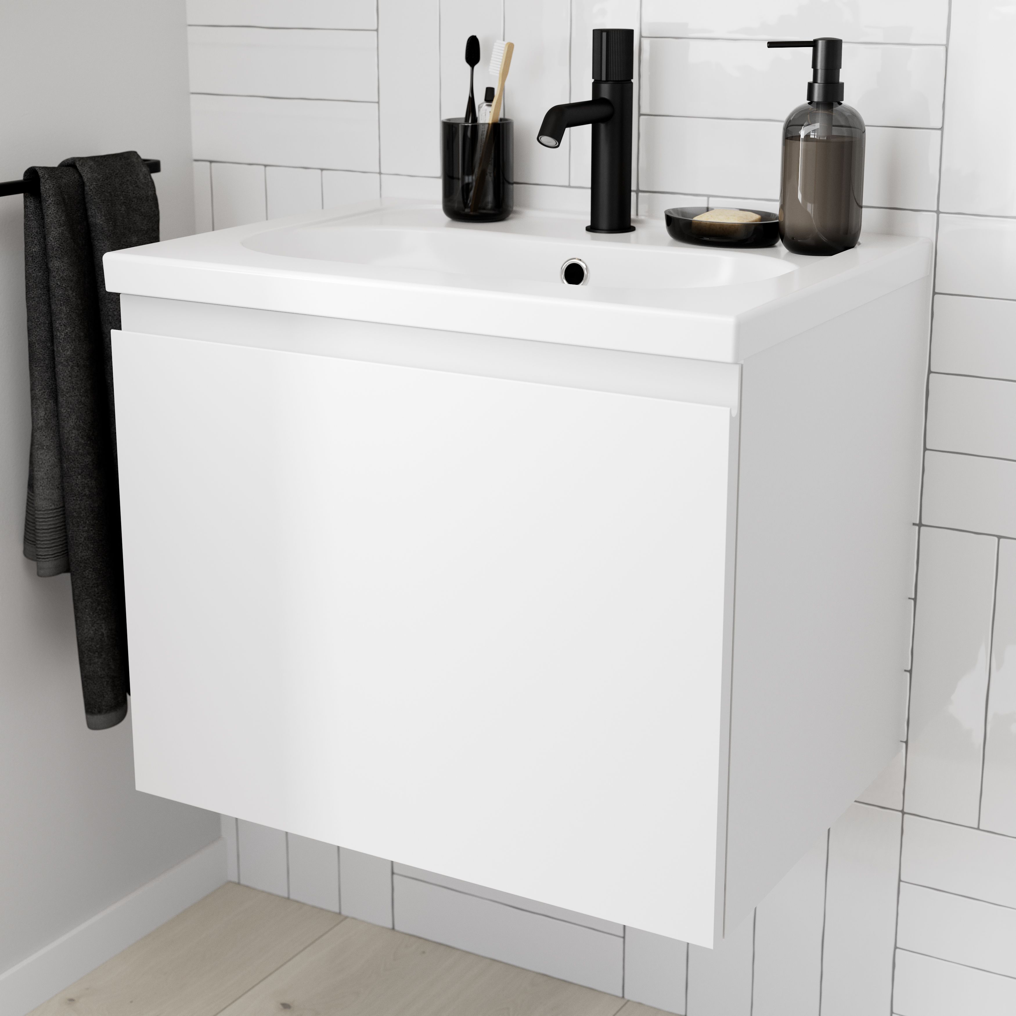GoodHome Levanna Compact Matt White Single Wall-mounted Bathroom Cabinet (H)48cm (W)60cm