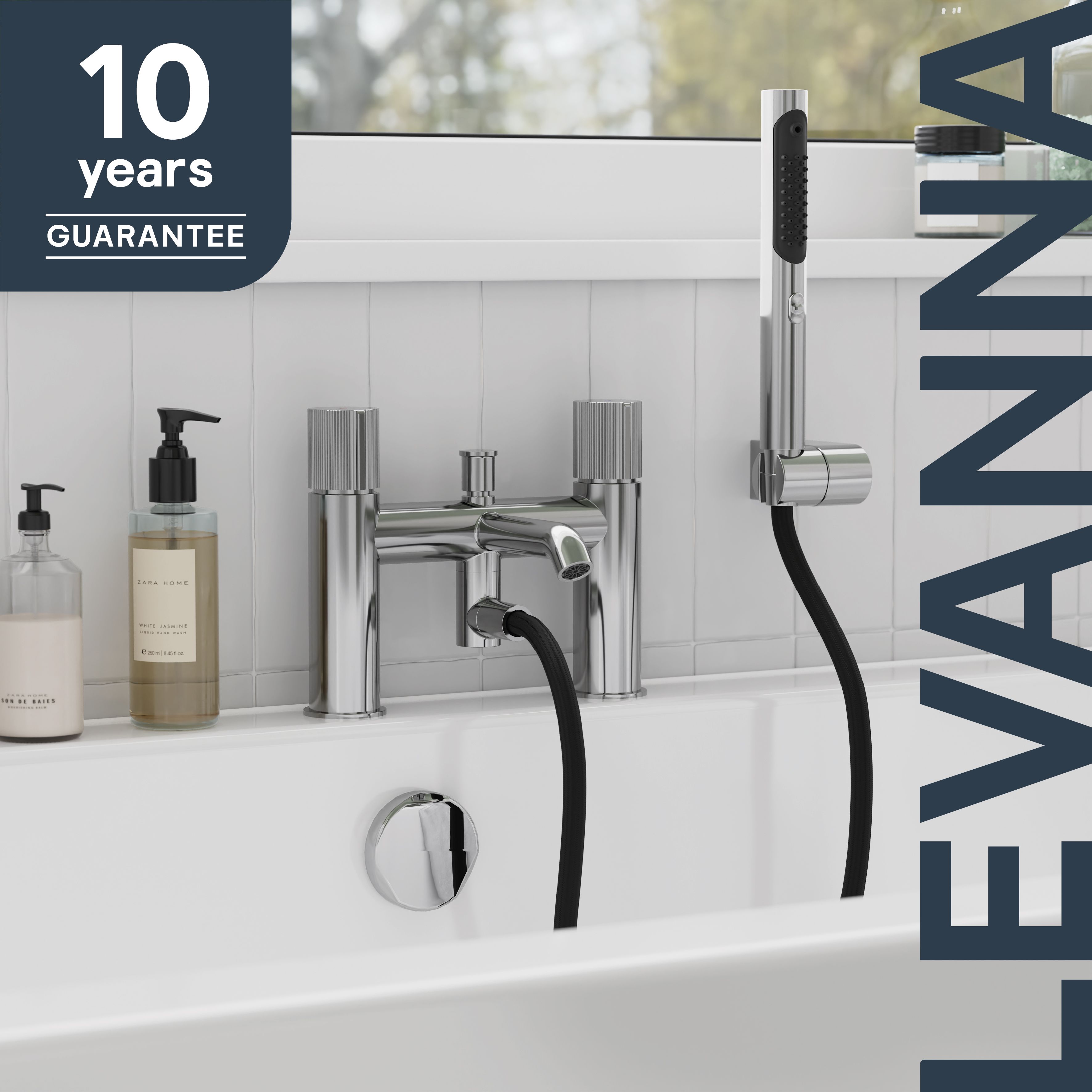 GoodHome Levanna Gloss Chrome effect Ceramic disk Deck-mounted Double Bath shower mixer tap with shower kit