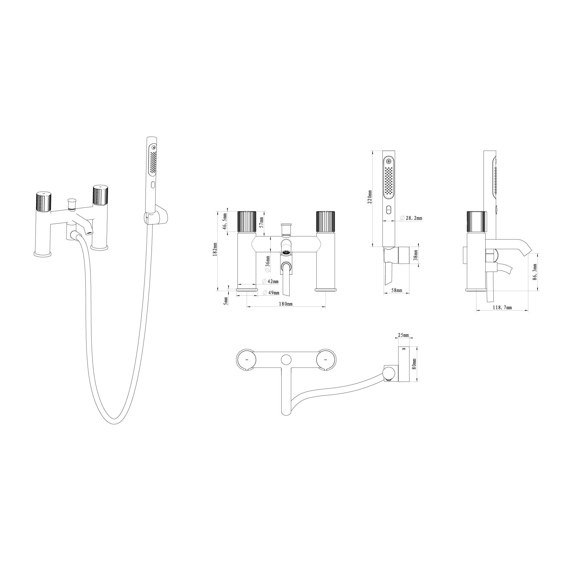 GoodHome Levanna Gloss Chrome effect Ceramic disk Deck-mounted Double Bath shower mixer tap with shower kit