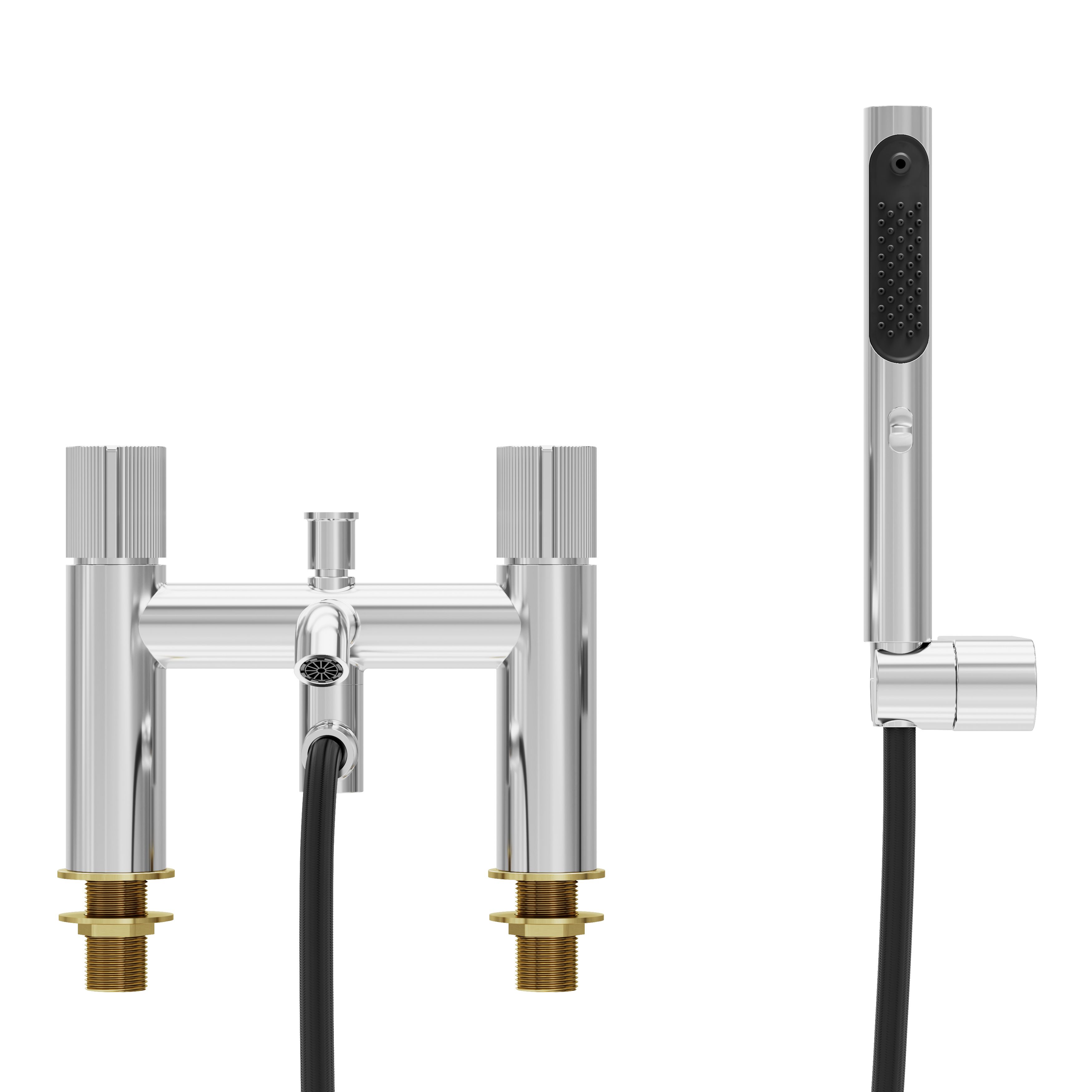 GoodHome Levanna Gloss Chrome effect Ceramic disk Deck-mounted Double Bath shower mixer tap with shower kit