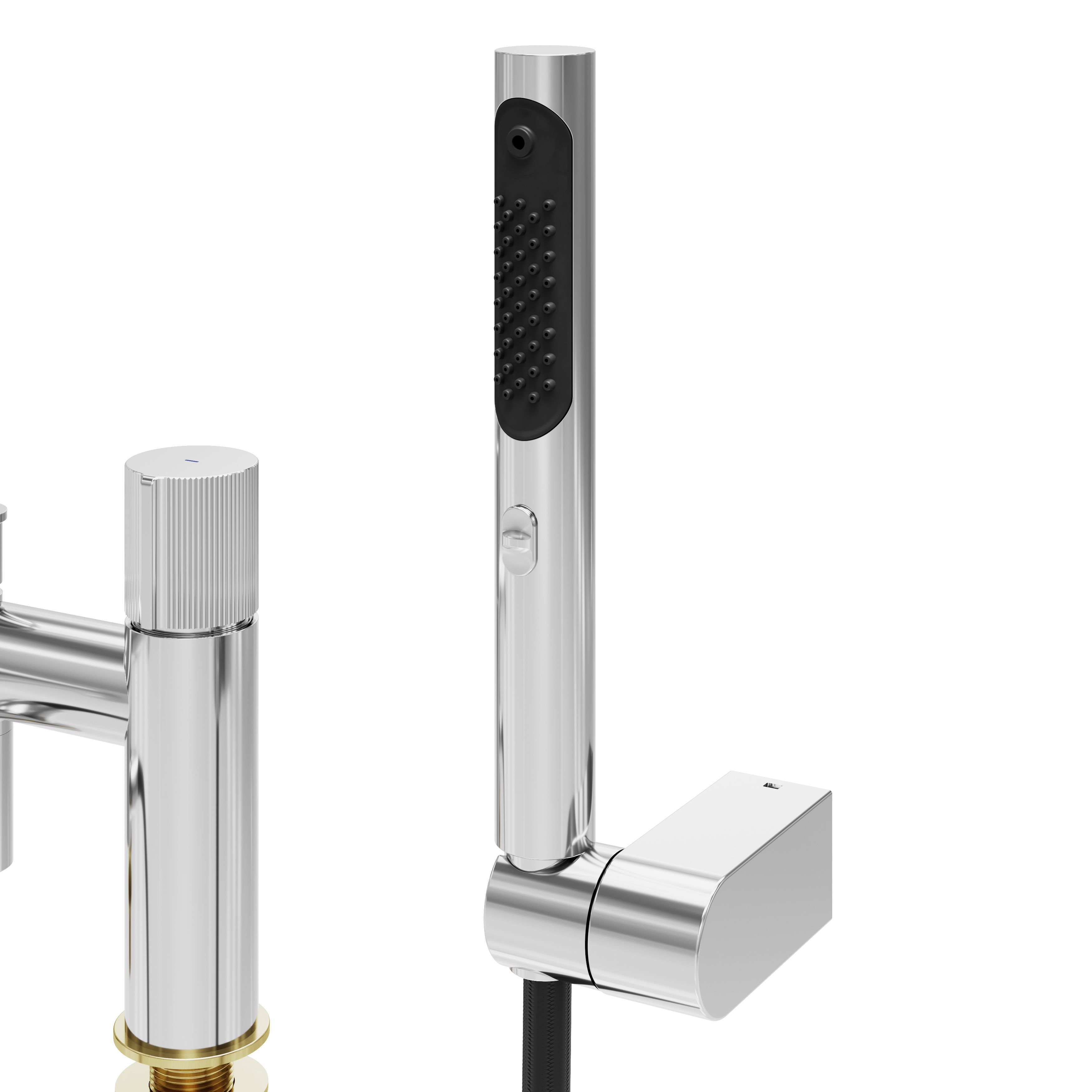 GoodHome Levanna Gloss Chrome effect Ceramic disk Deck-mounted Double Bath shower mixer tap with shower kit