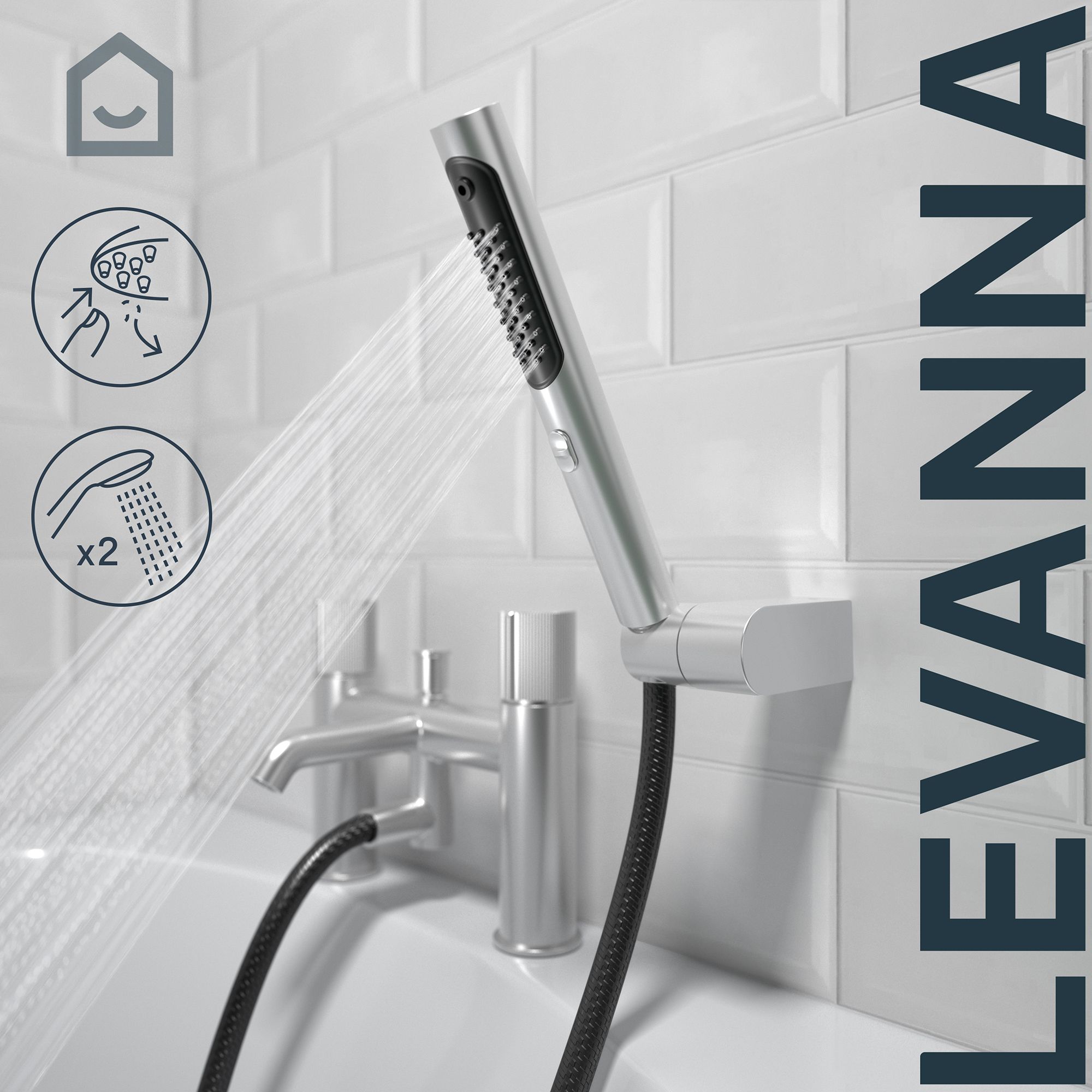 GoodHome Levanna Gloss Chrome effect Ceramic disk Deck-mounted Double Bath shower mixer tap with shower kit