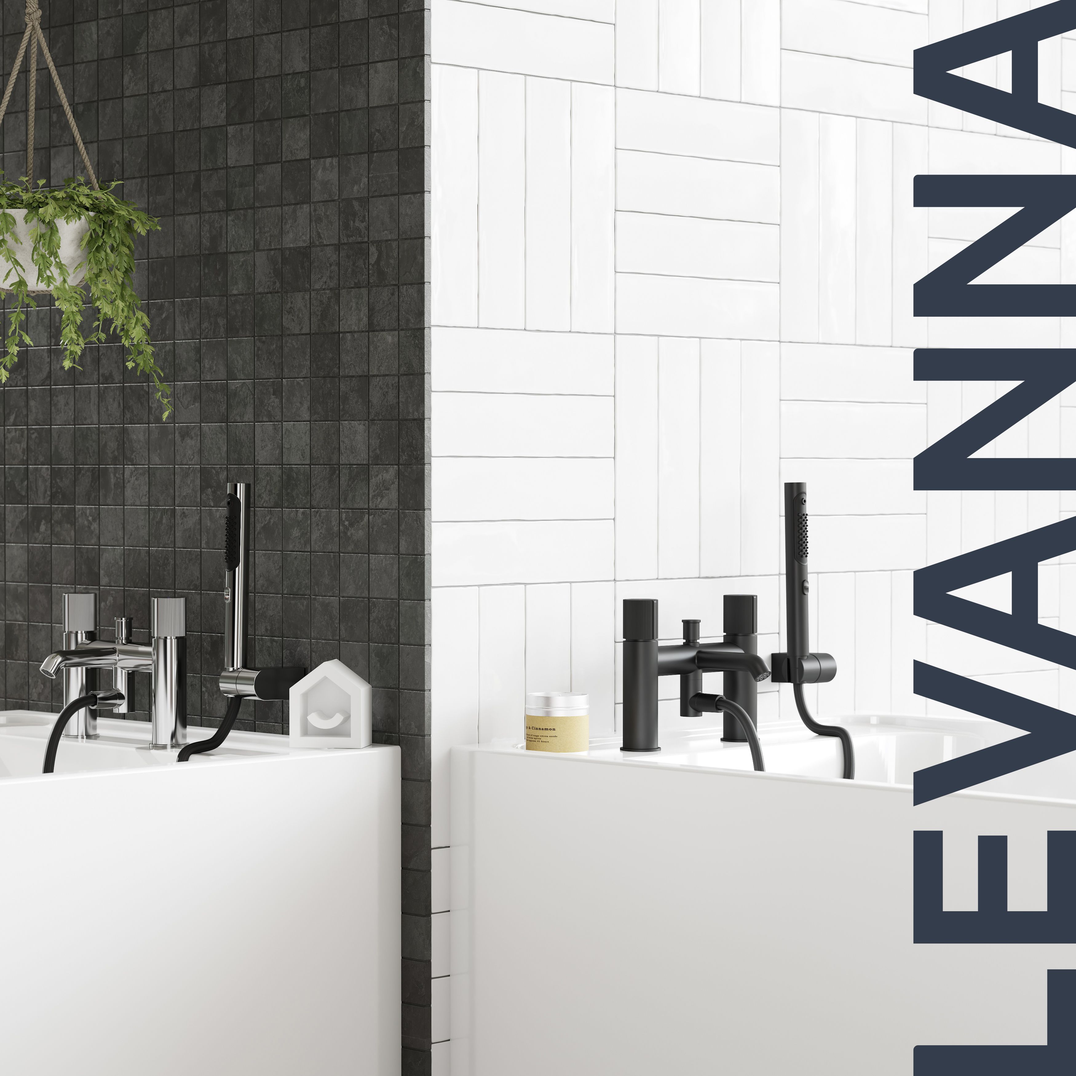 GoodHome Levanna Gloss Chrome effect Ceramic disk Deck-mounted Double Bath shower mixer tap with shower kit