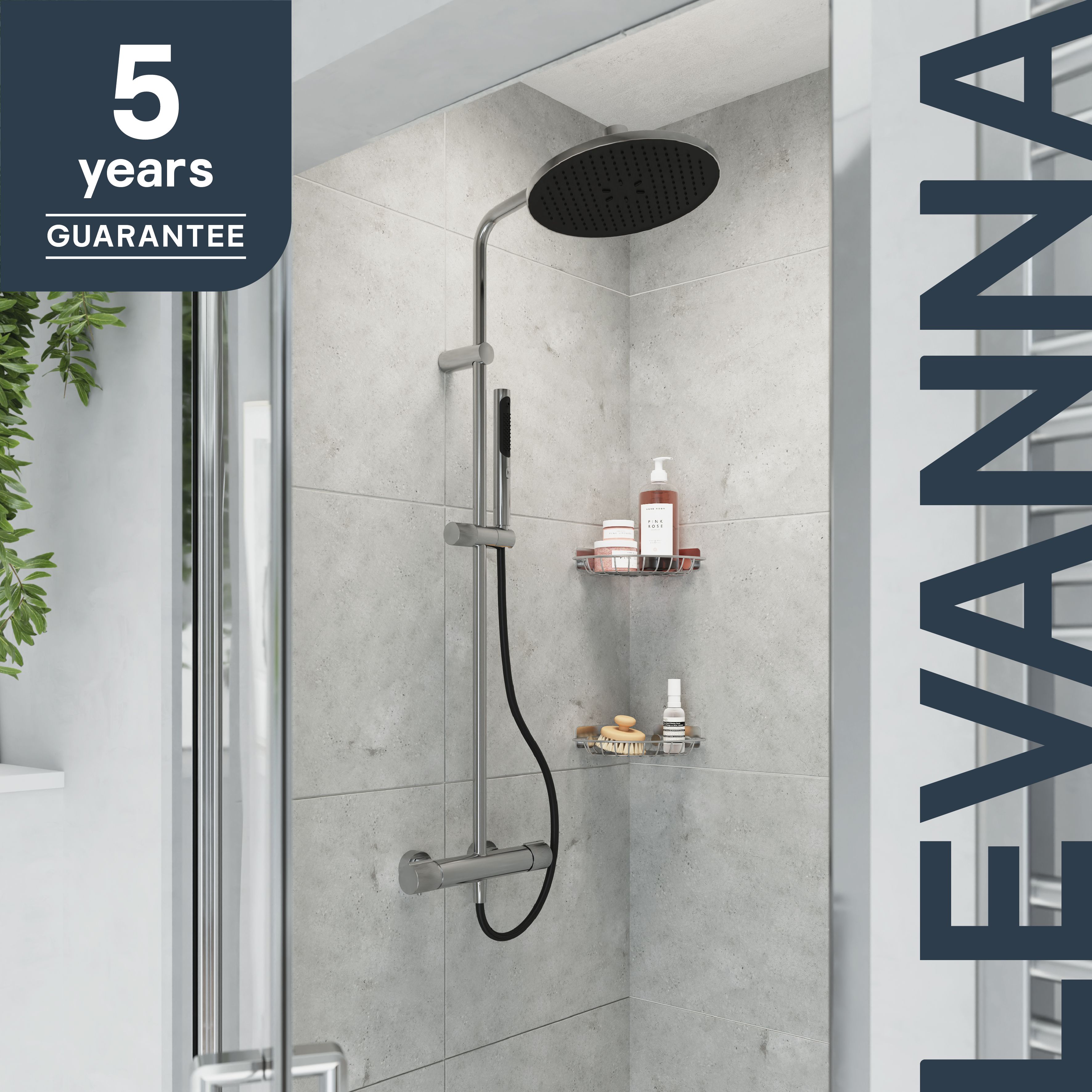GoodHome Levanna Gloss Chrome effect Wall-mounted Thermostatic Mixer Multi head shower
