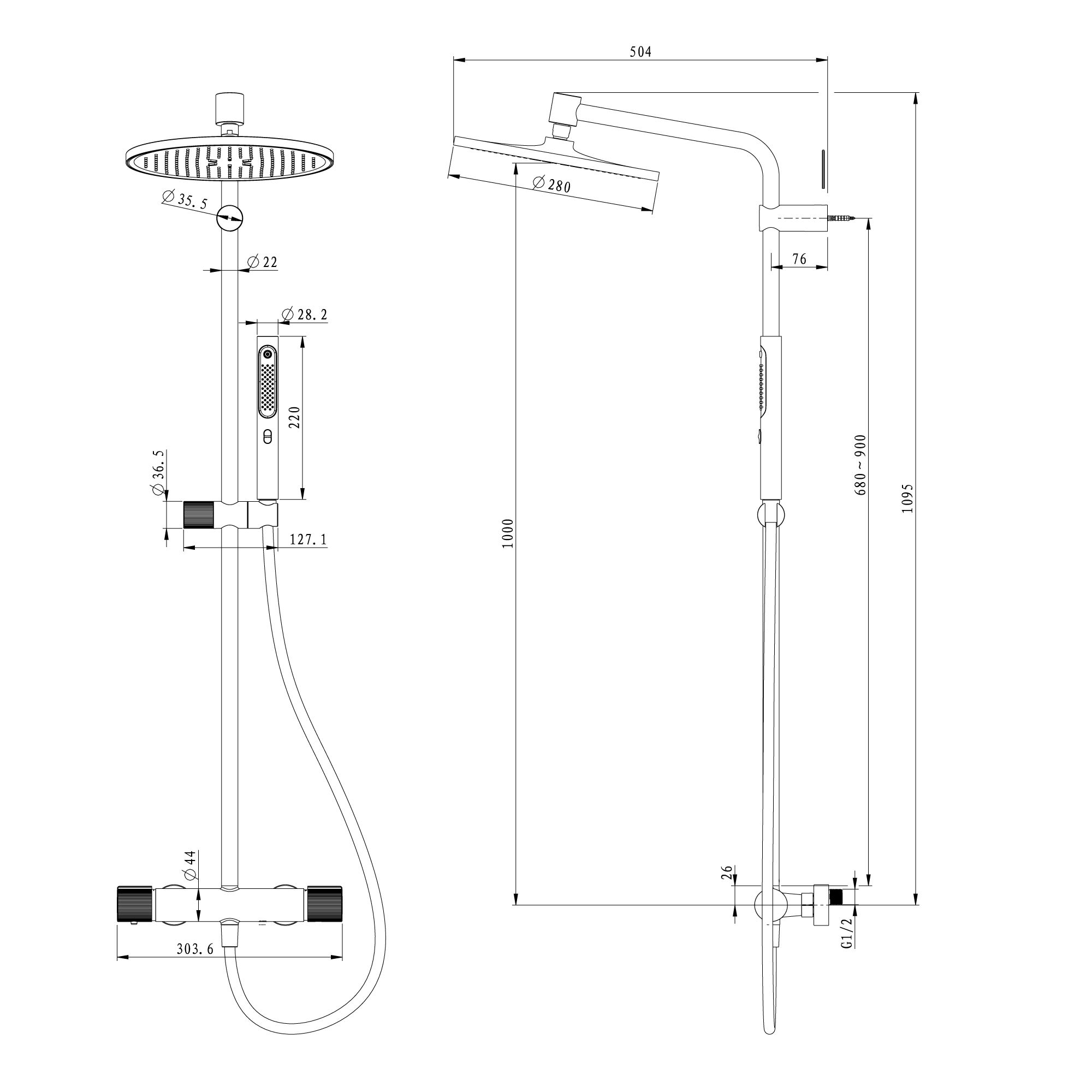 GoodHome Levanna Gloss Chrome effect Wall-mounted Thermostatic Mixer Multi head shower