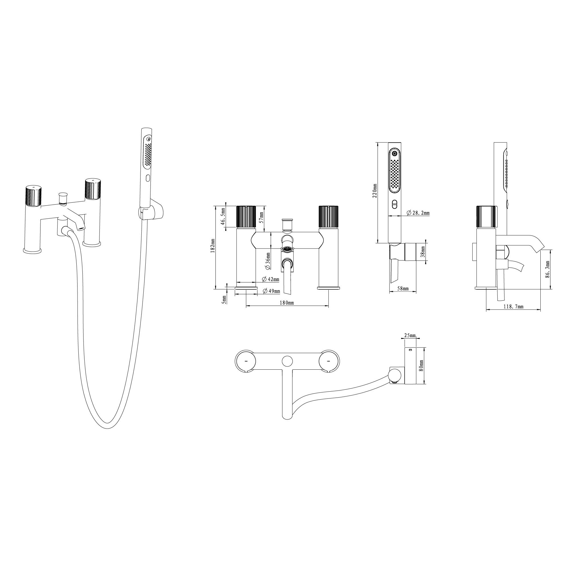 GoodHome Levanna Matt Black Ceramic disk Deck-mounted Double Bath shower mixer tap with shower kit