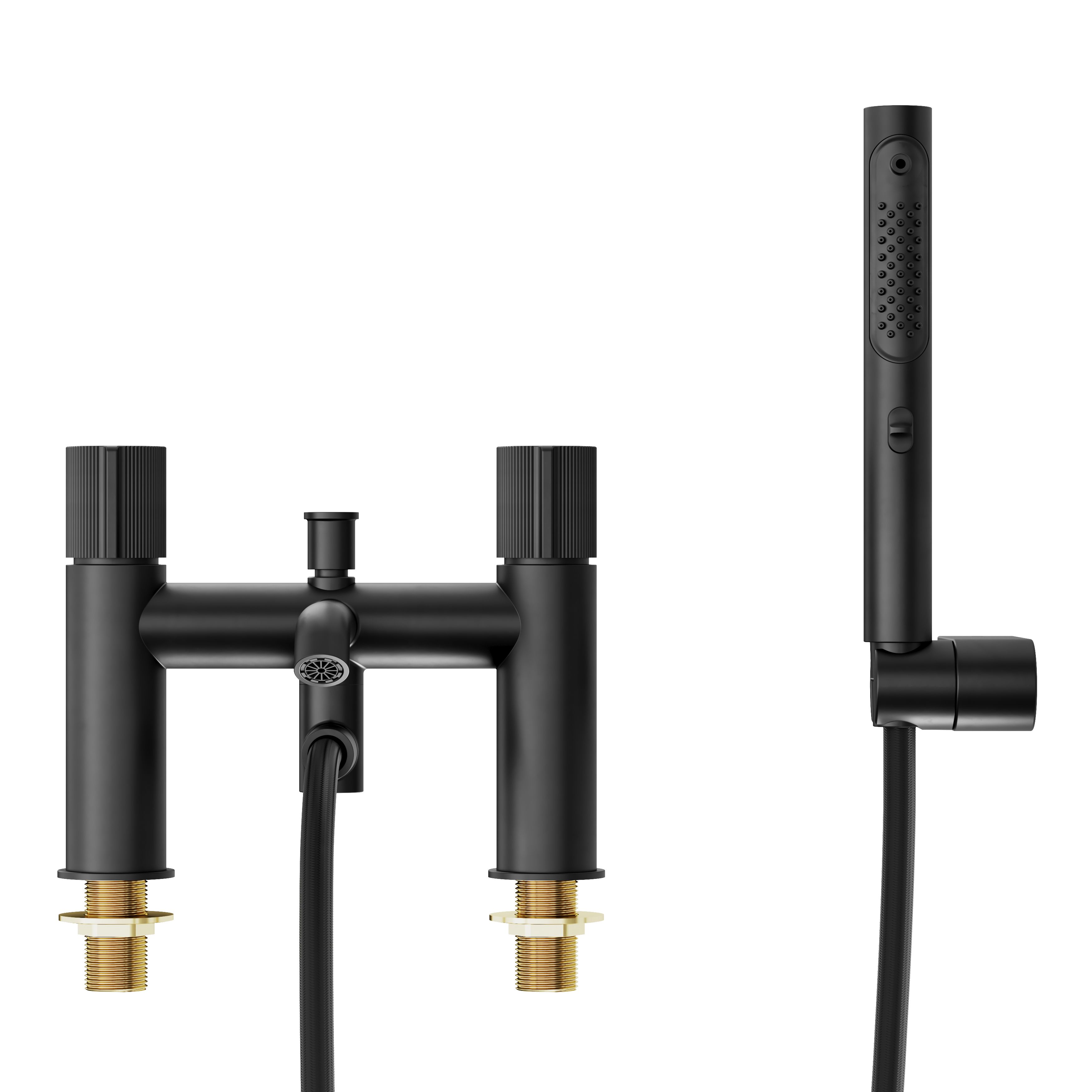 GoodHome Levanna Matt Black Ceramic disk Deck-mounted Double Bath shower mixer tap with shower kit