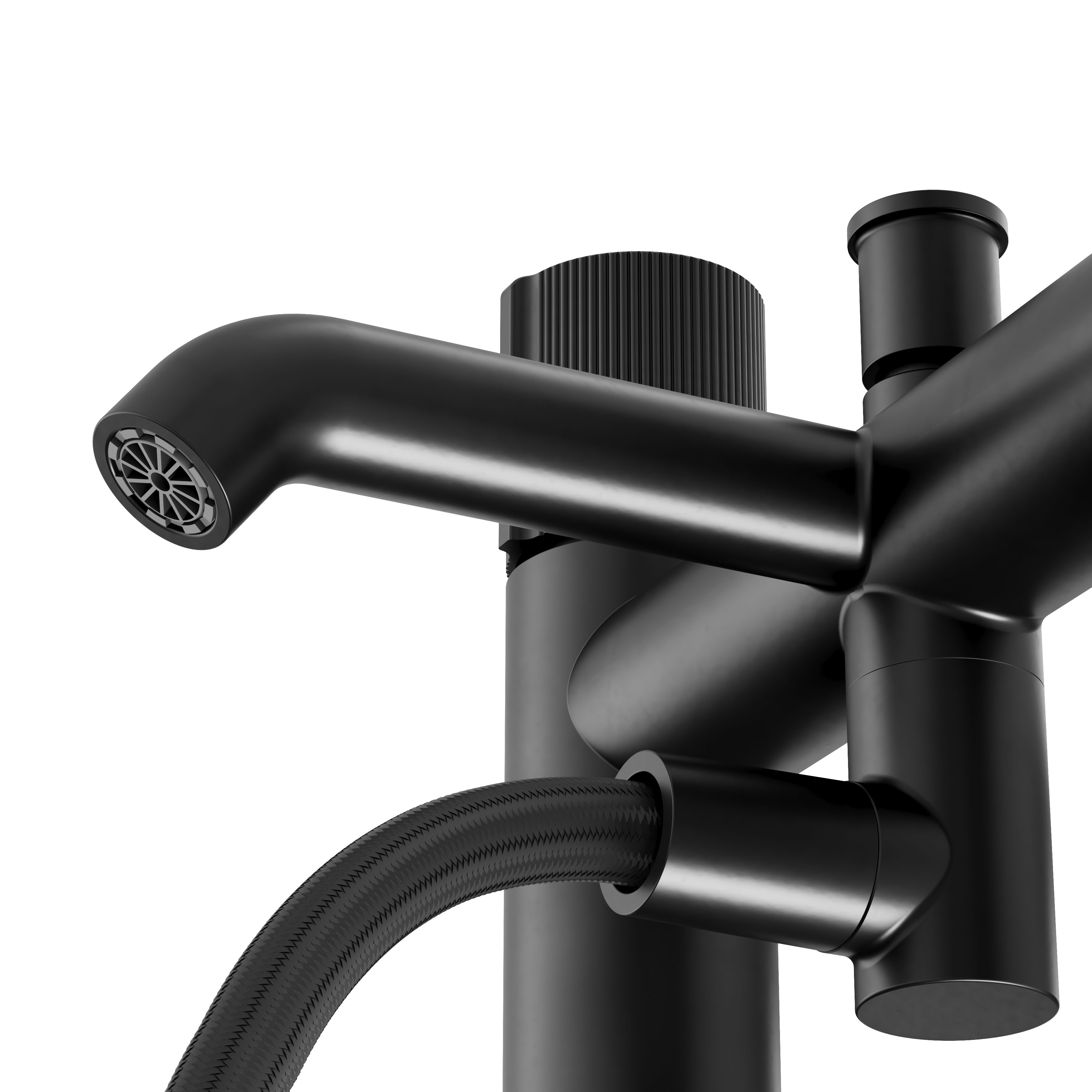GoodHome Levanna Matt Black Ceramic disk Deck-mounted Double Bath shower mixer tap with shower kit