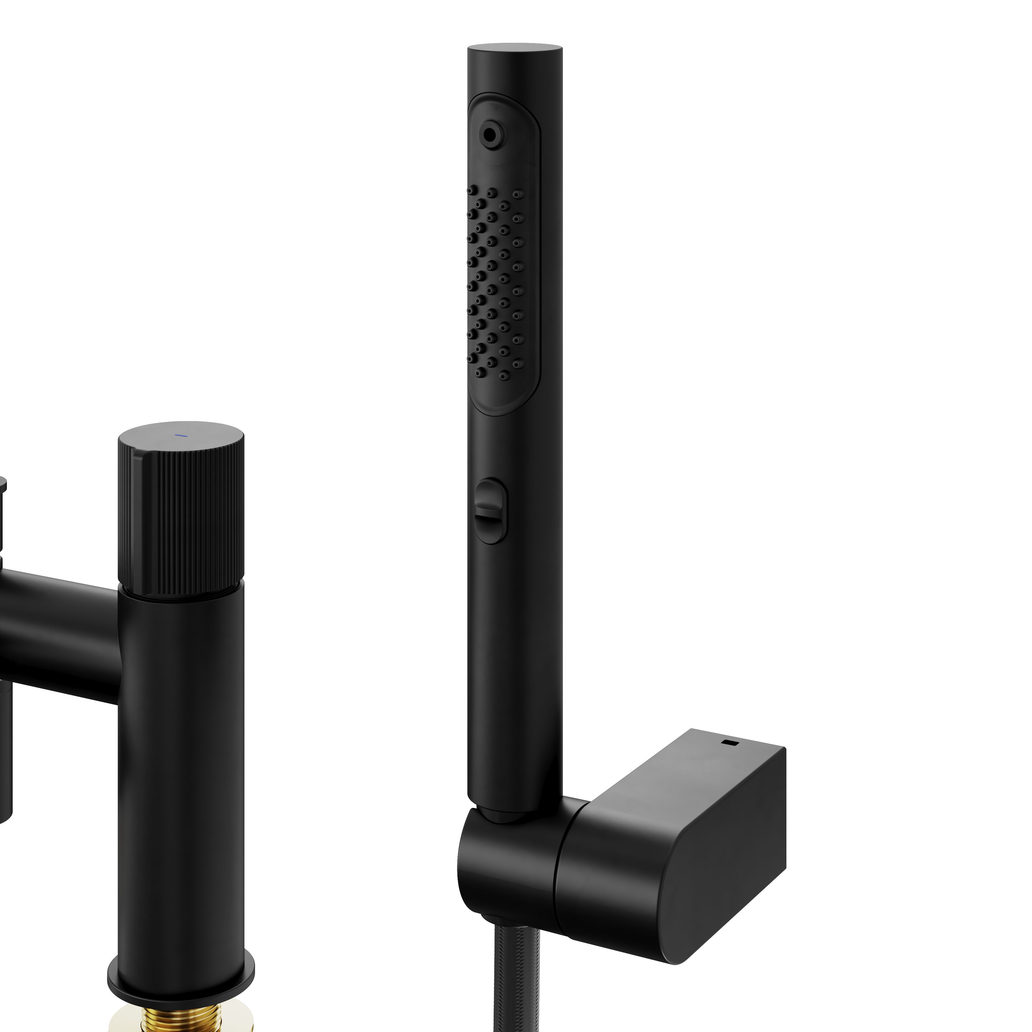 GoodHome Levanna Matt Black Ceramic disk Deck-mounted Double Bath shower mixer tap with shower kit