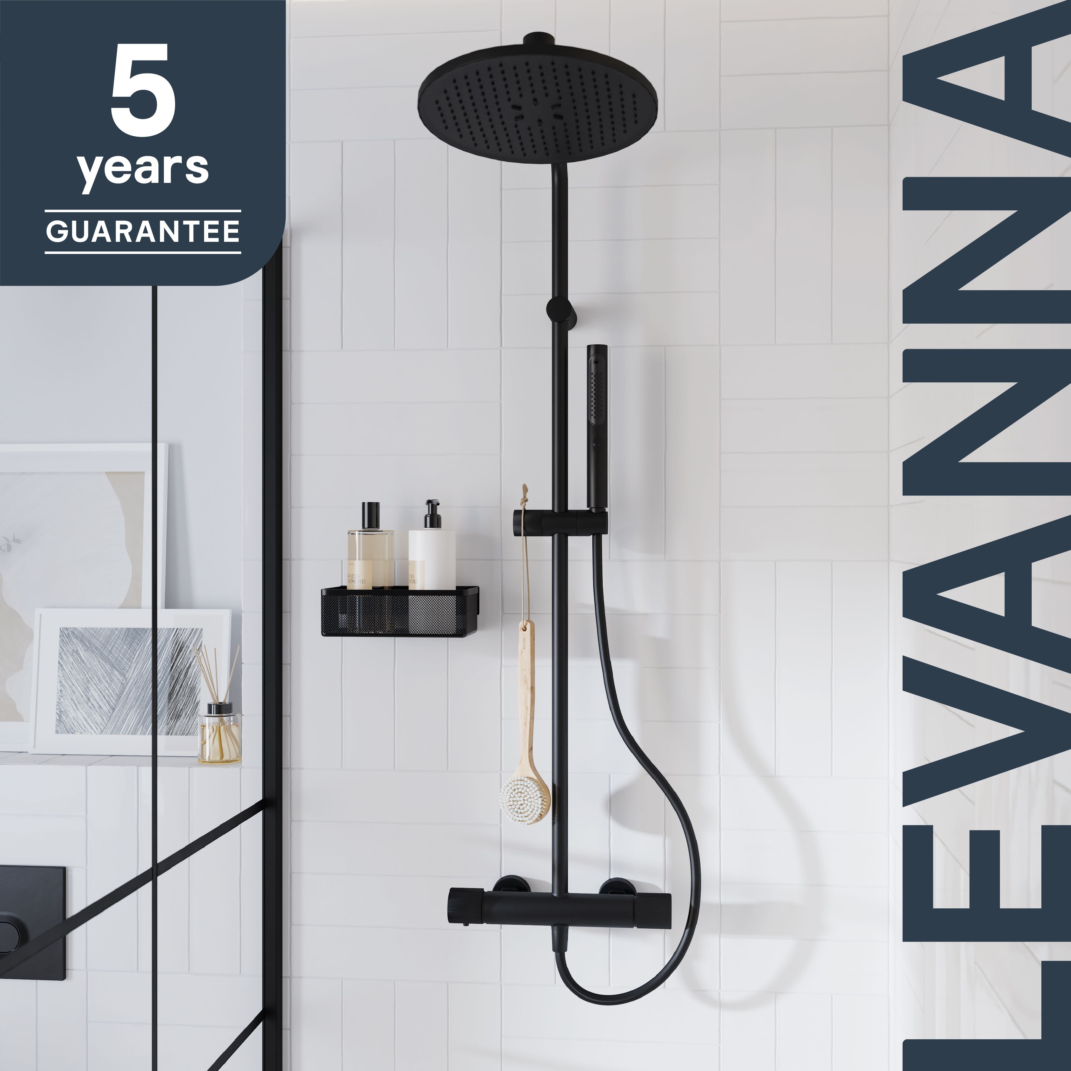 GoodHome Levanna Matt Black Wall-mounted Thermostatic Mixer Multi head shower