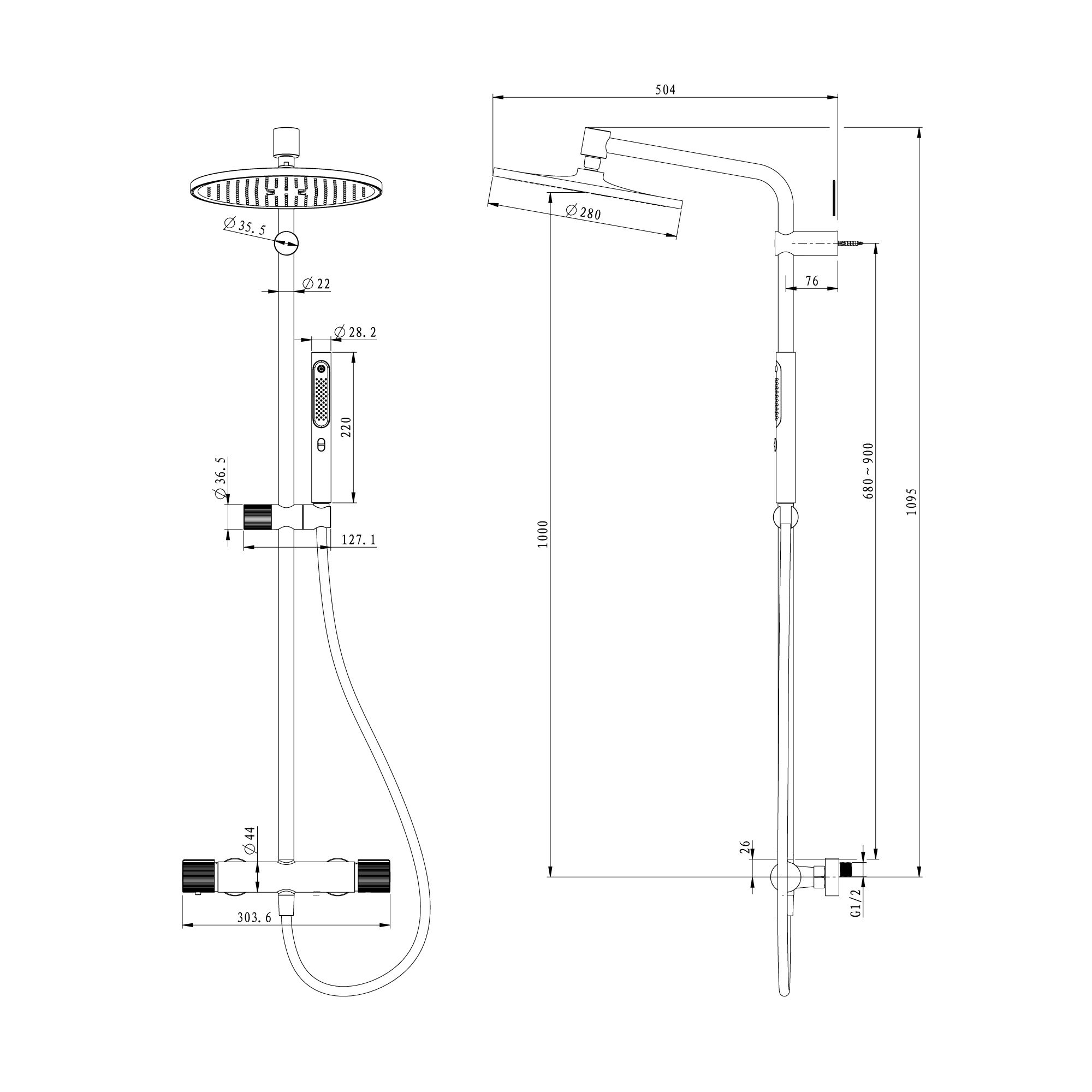 GoodHome Levanna Matt Black Wall-mounted Thermostatic Mixer Multi head shower