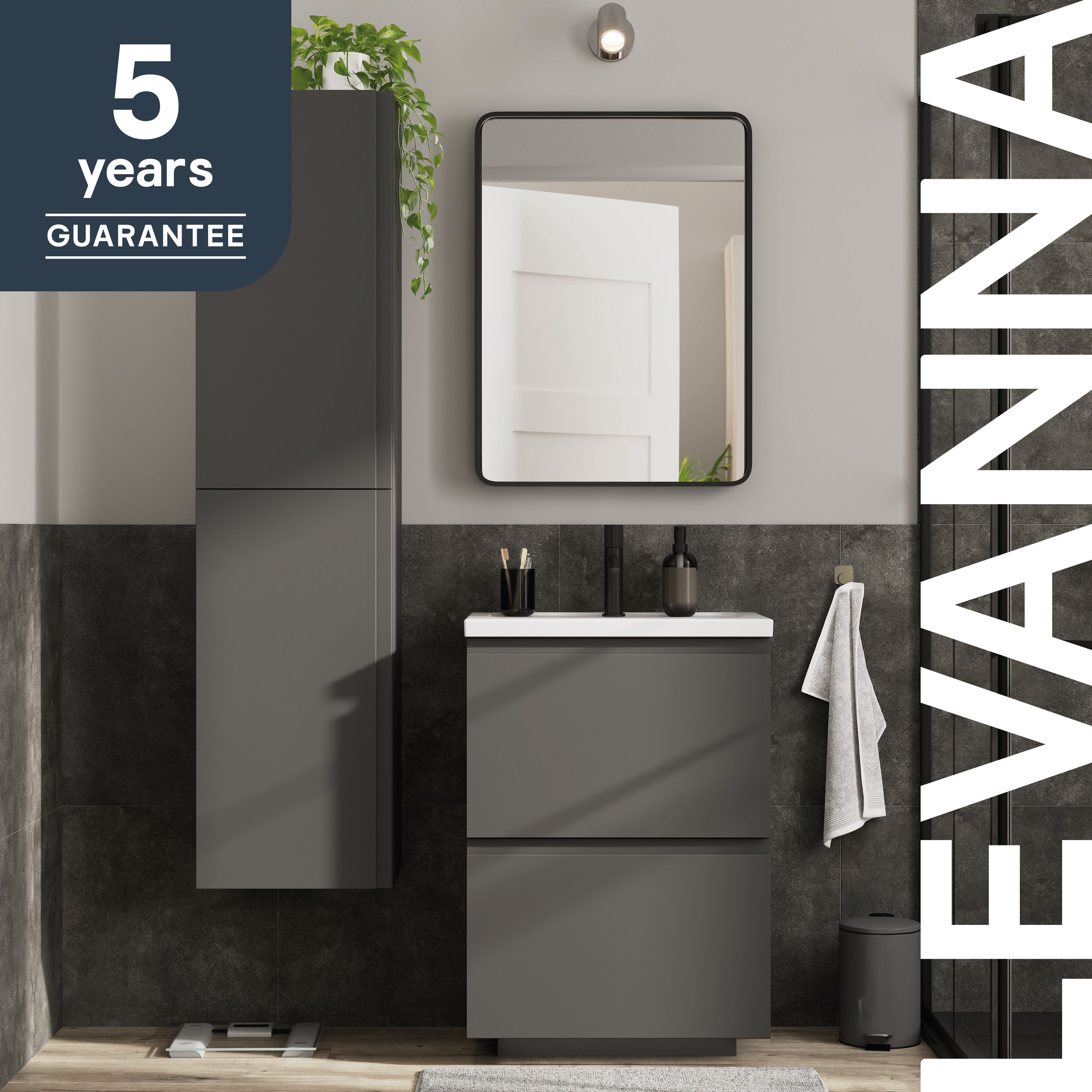 GoodHome Levanna Matt Grey Double Freestanding Bathroom Cabinet (H)85cm (W)60cm
