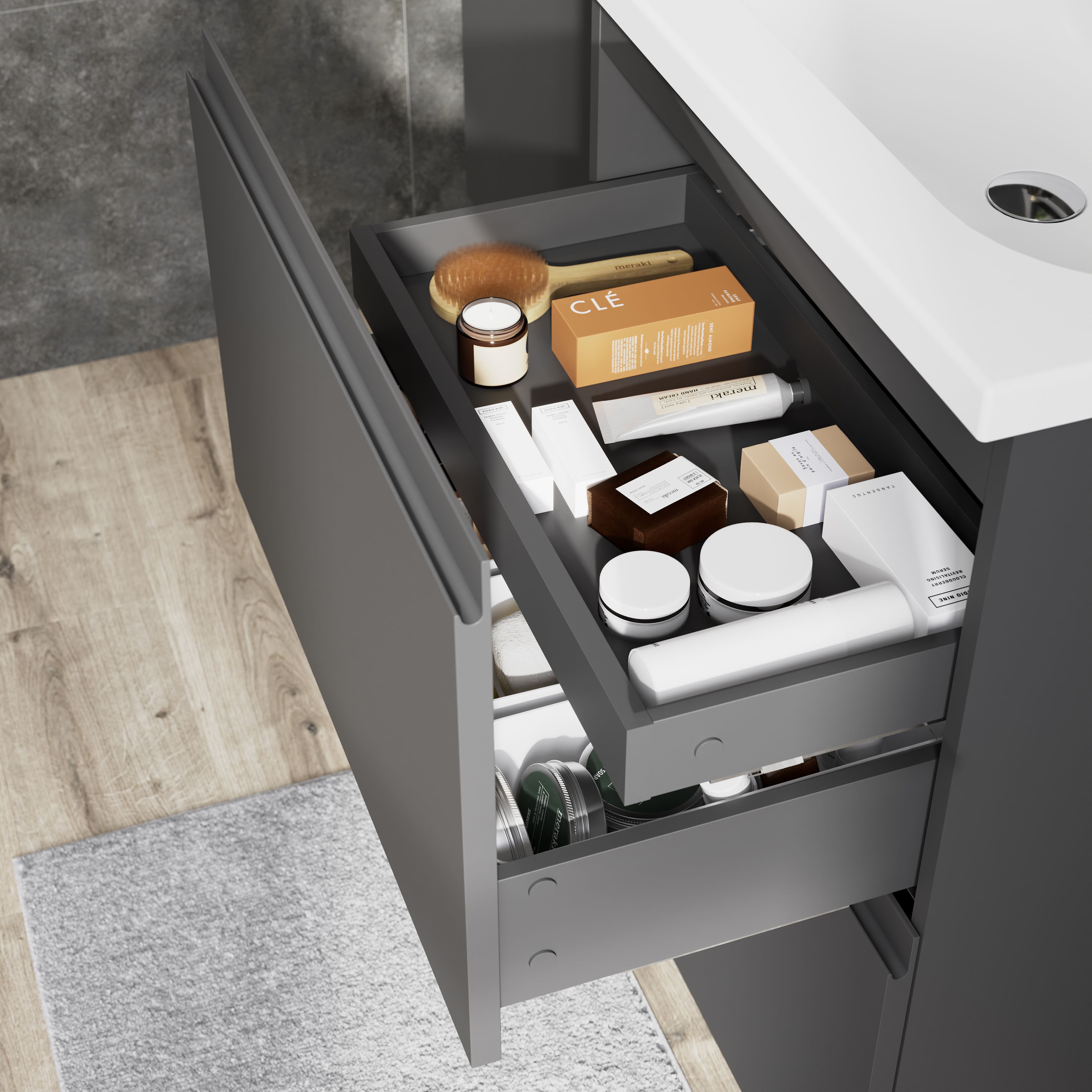 GoodHome Levanna Matt Grey Double Freestanding Bathroom Cabinet (H)85cm (W)60cm