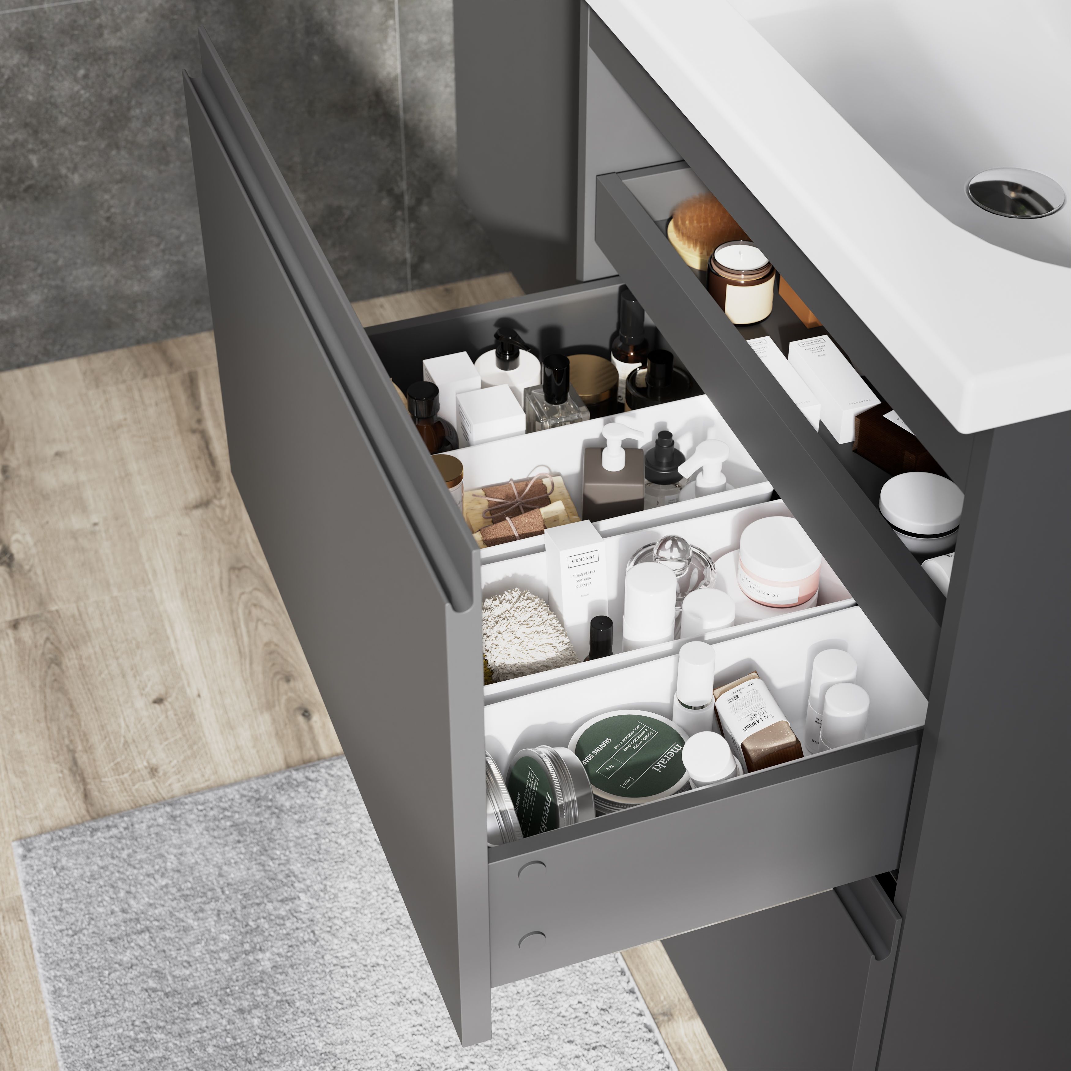 GoodHome Levanna Matt Grey Double Freestanding Bathroom Cabinet (H)85cm (W)60cm