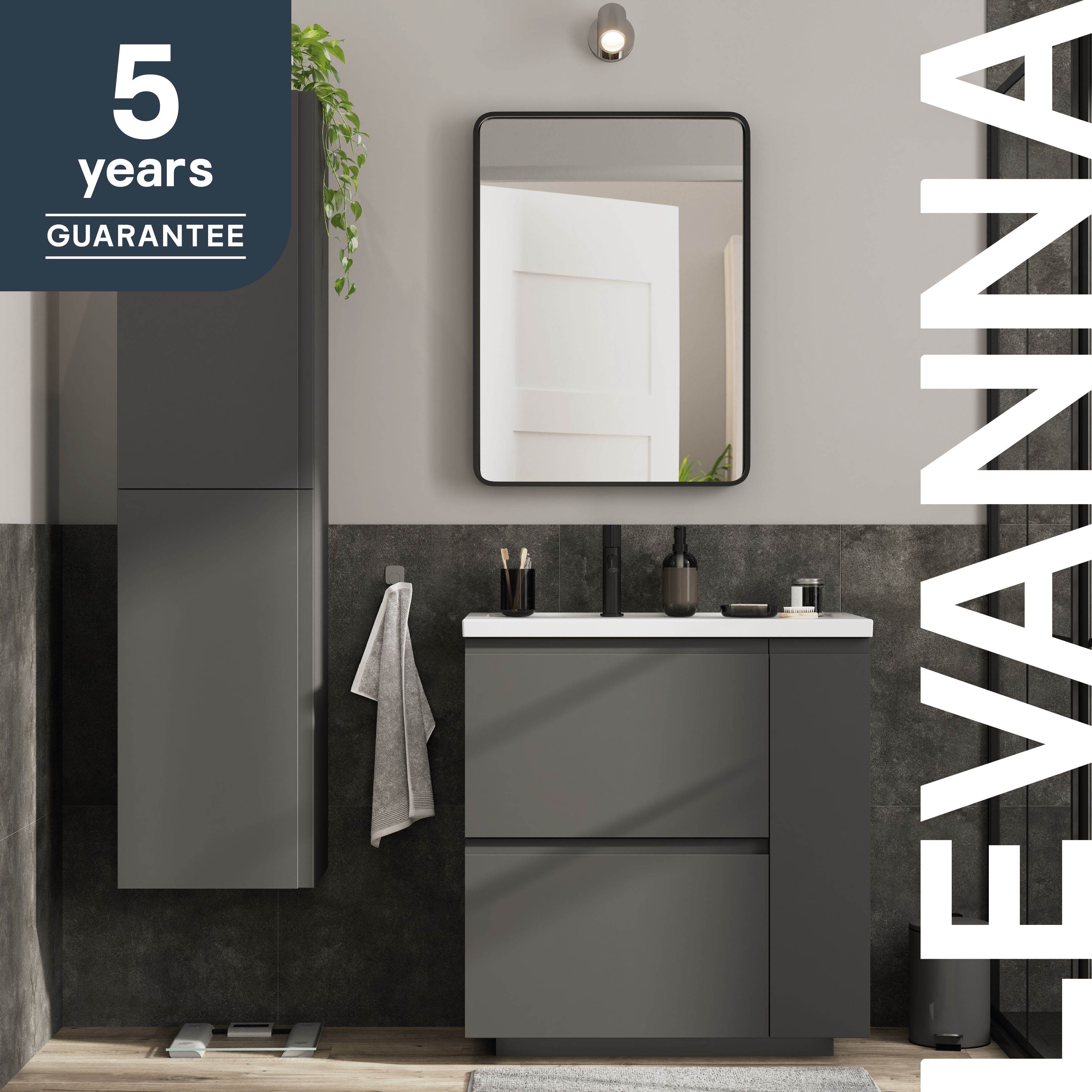 GoodHome Levanna Matt Grey Freestanding Bathroom Cabinet (H)85cm (W)80cm
