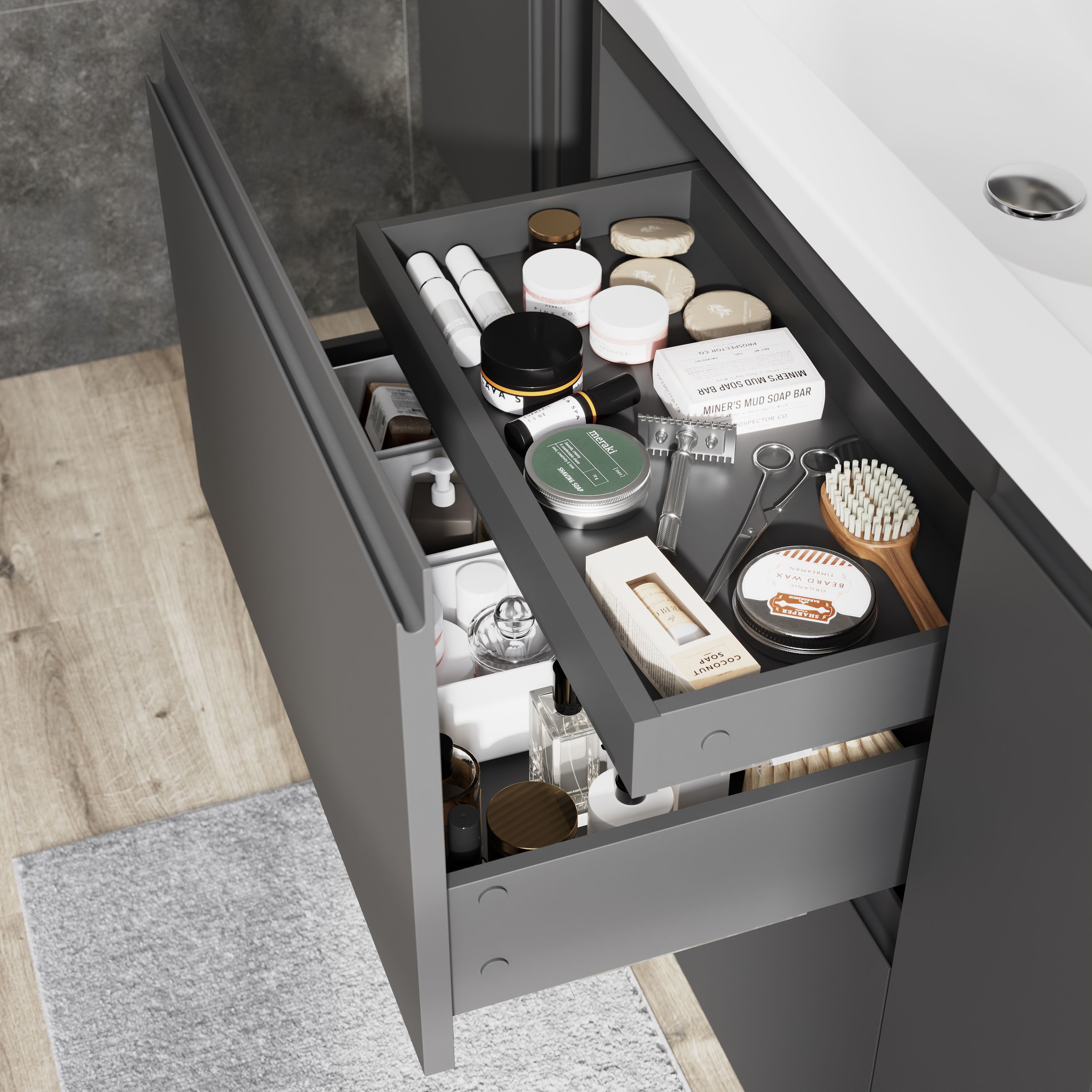 GoodHome Levanna Matt Grey Freestanding Bathroom Cabinet (H)85cm (W)80cm