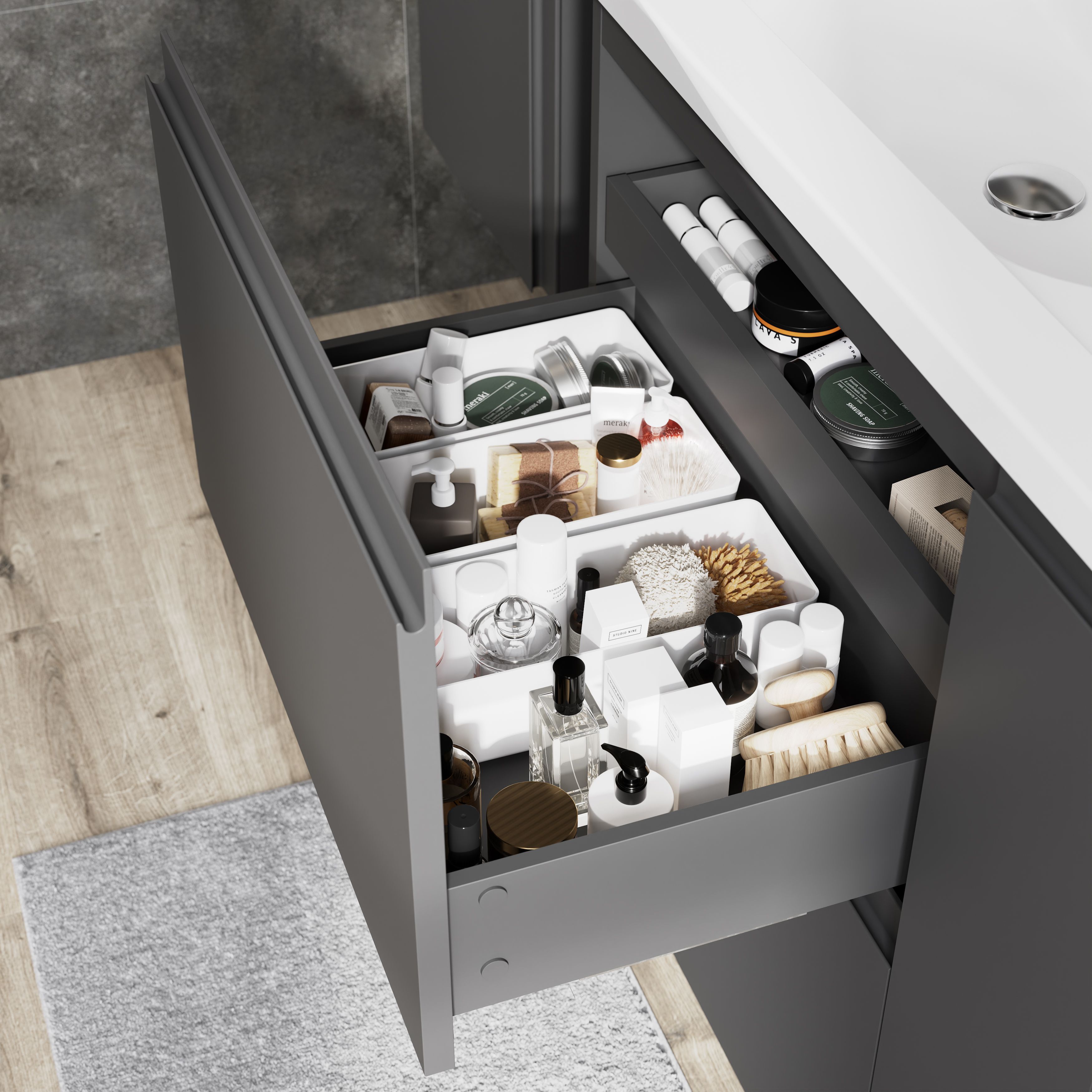 GoodHome Levanna Matt Grey Freestanding Bathroom Cabinet (H)85cm (W)80cm