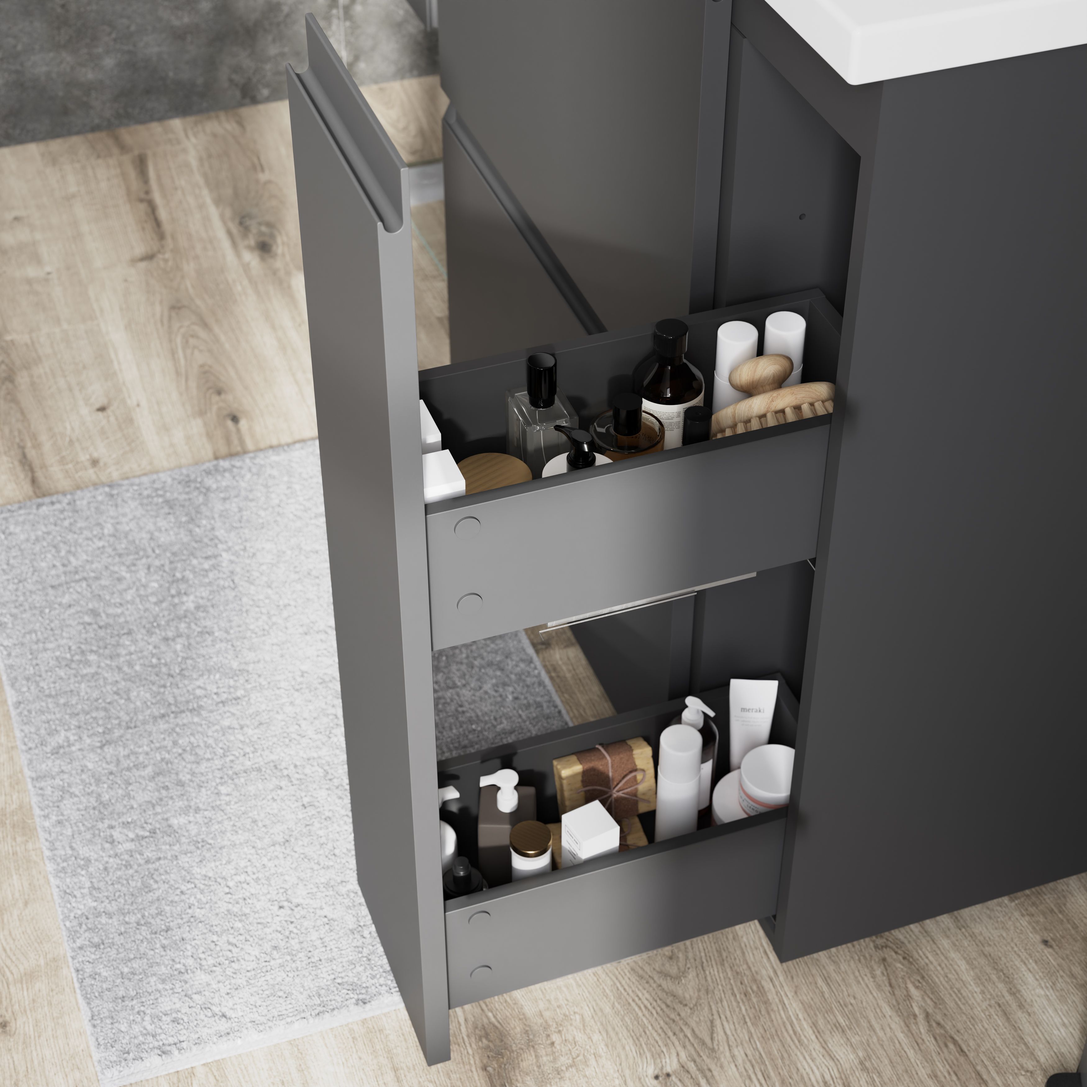 GoodHome Levanna Matt Grey Freestanding Bathroom Cabinet (H)85cm (W)80cm