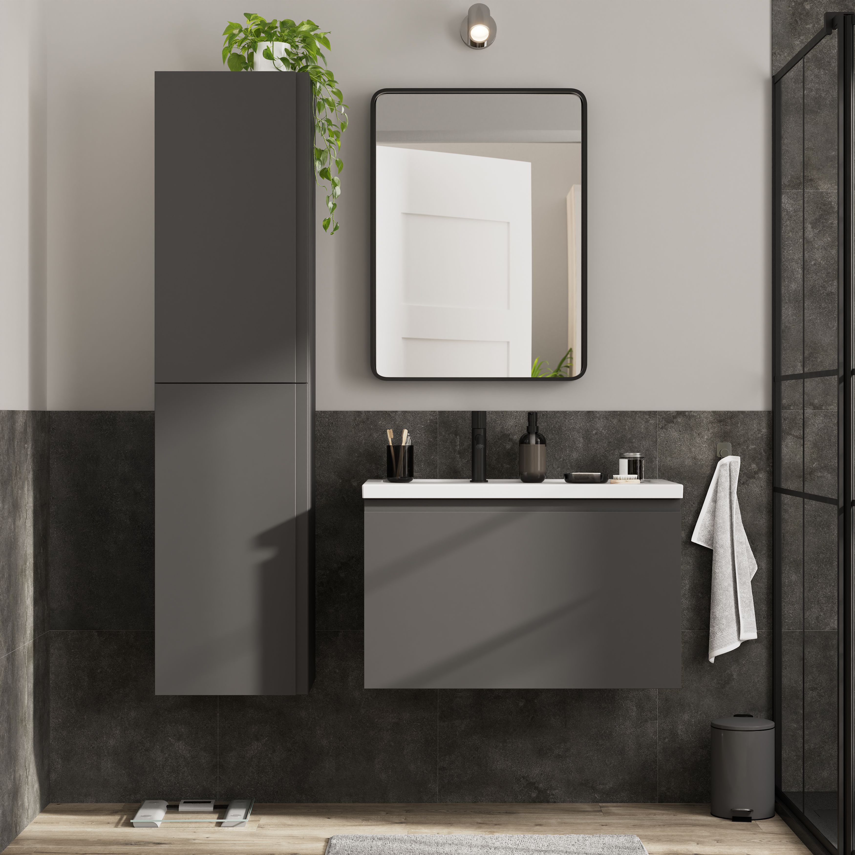 GoodHome Levanna Matt Grey Single Wall-mounted Bathroom Cabinet (H)48cm (W)80cm