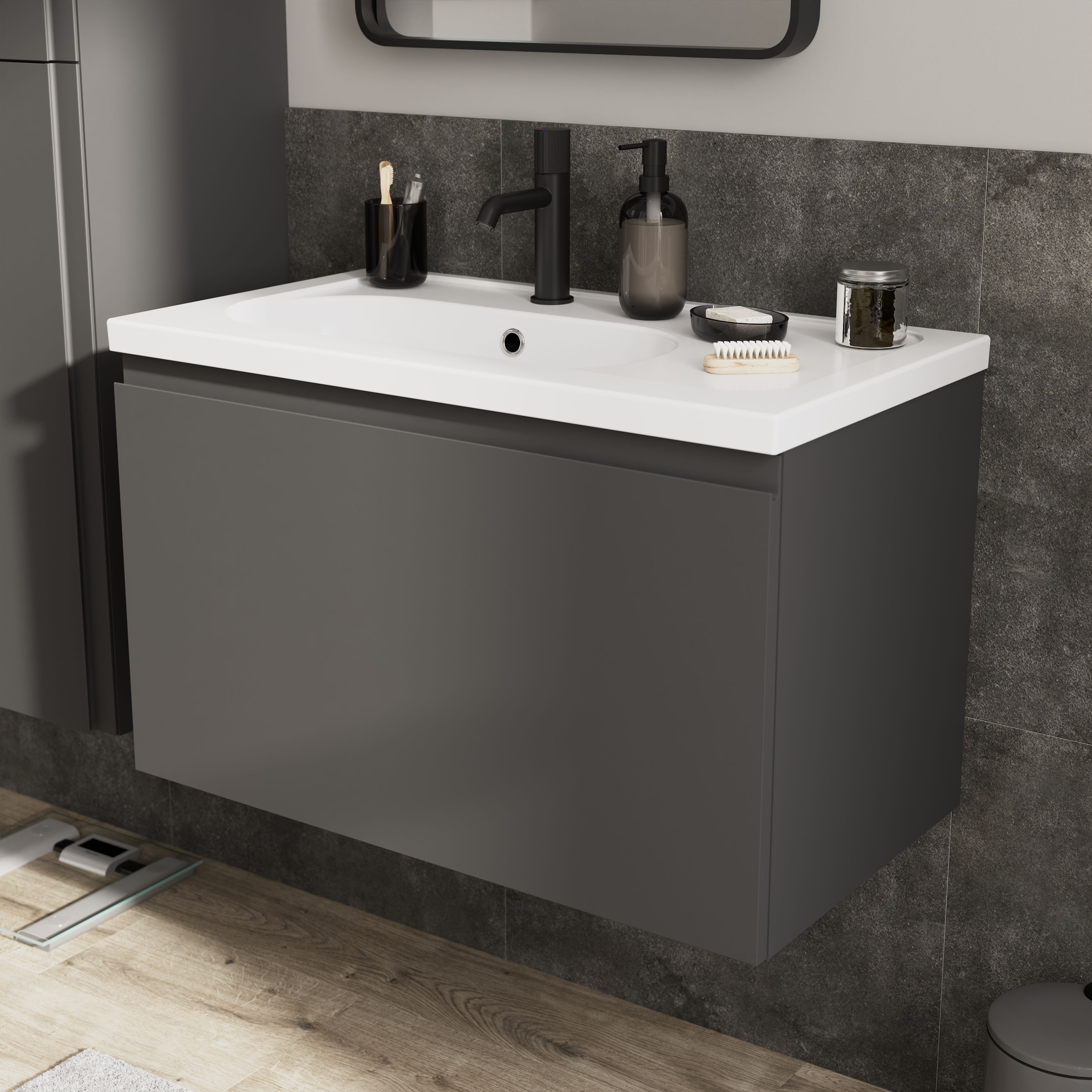 GoodHome Levanna Matt Grey Single Wall-mounted Bathroom Cabinet (H)48cm (W)80cm