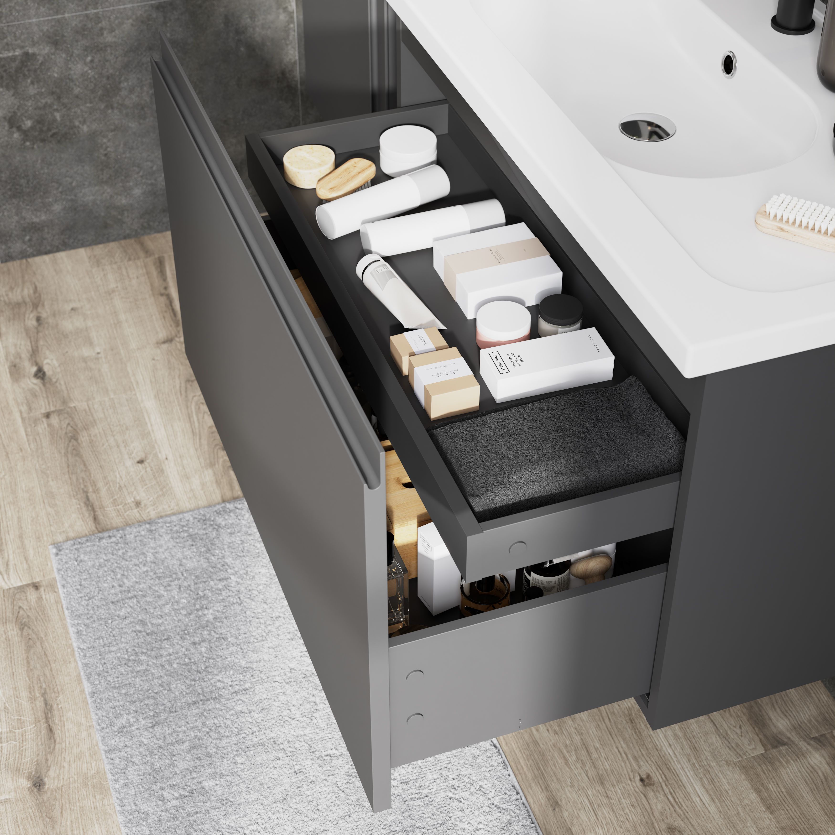 GoodHome Levanna Matt Grey Single Wall-mounted Bathroom Cabinet (H)48cm (W)80cm