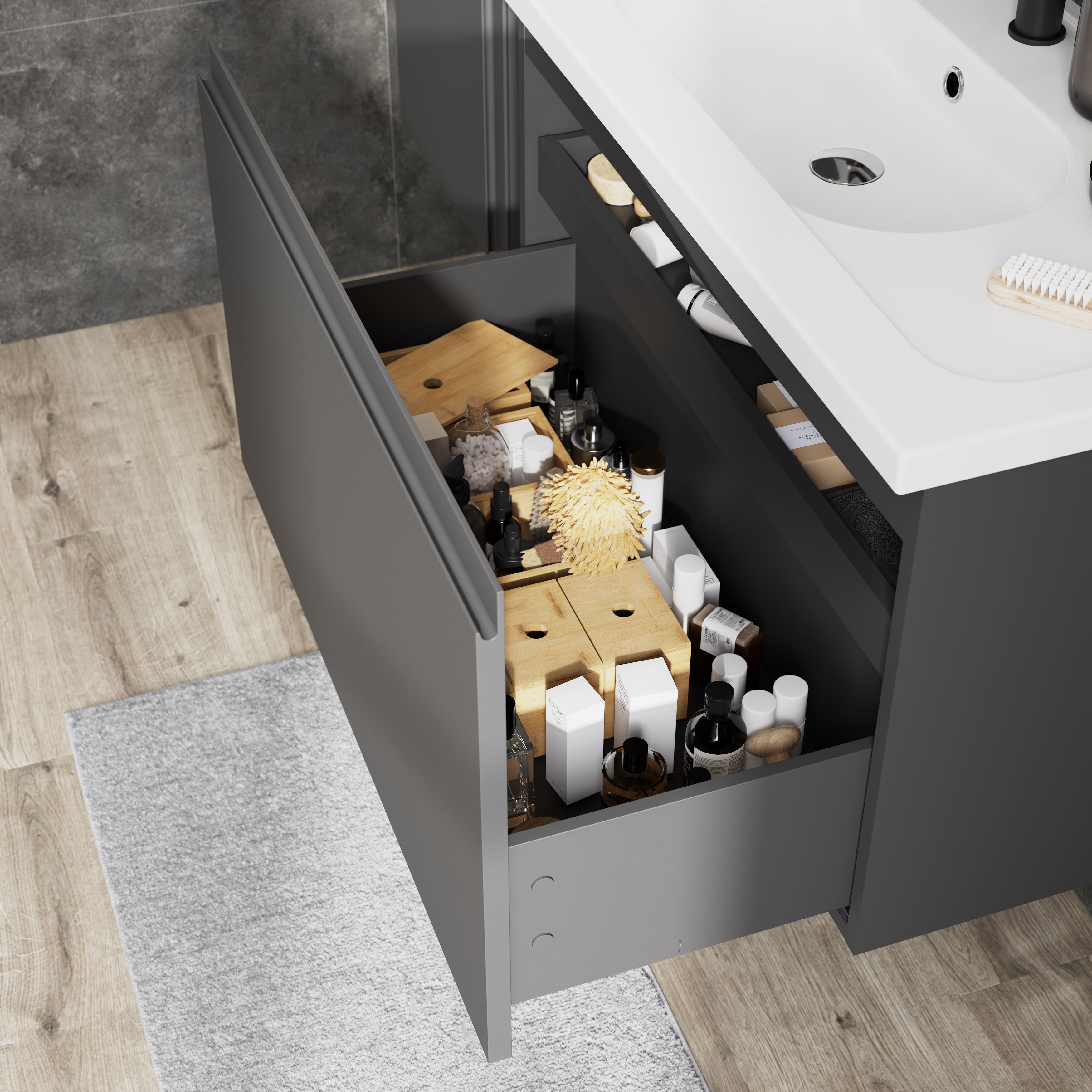 GoodHome Levanna Matt Grey Single Wall-mounted Bathroom Cabinet (H)48cm (W)80cm