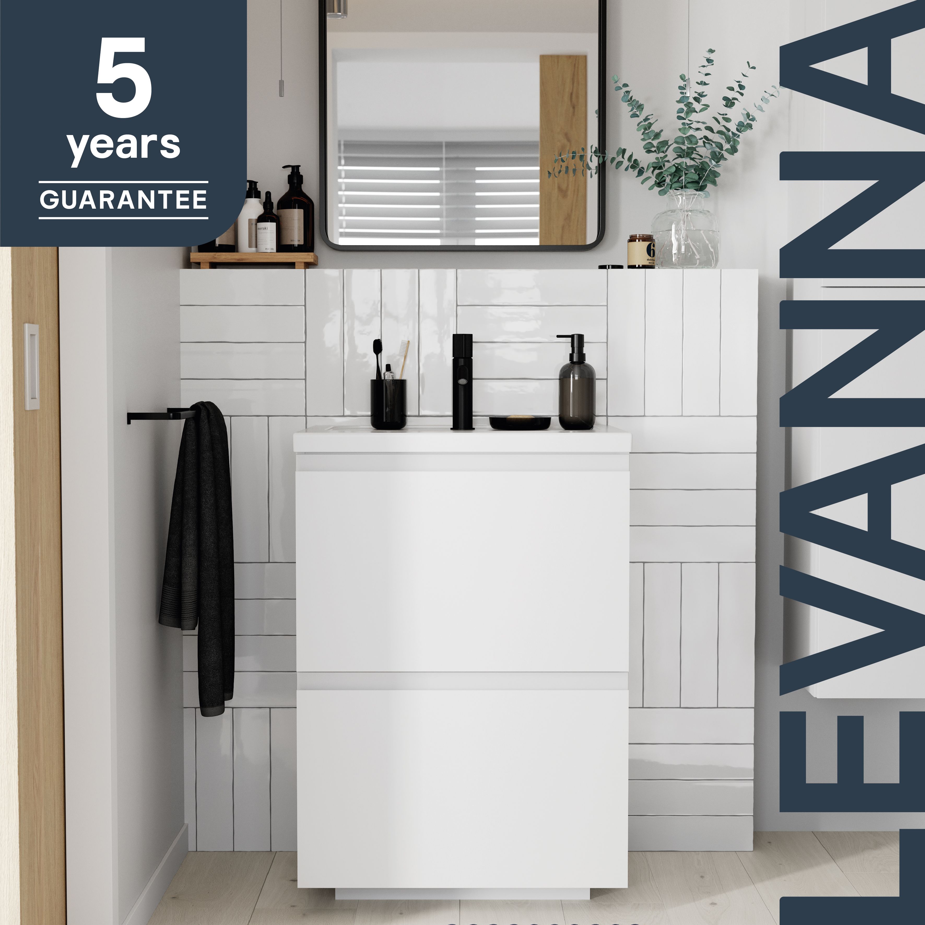 GoodHome Levanna Matt White Double Freestanding Bathroom Cabinet (H)85cm (W)60cm