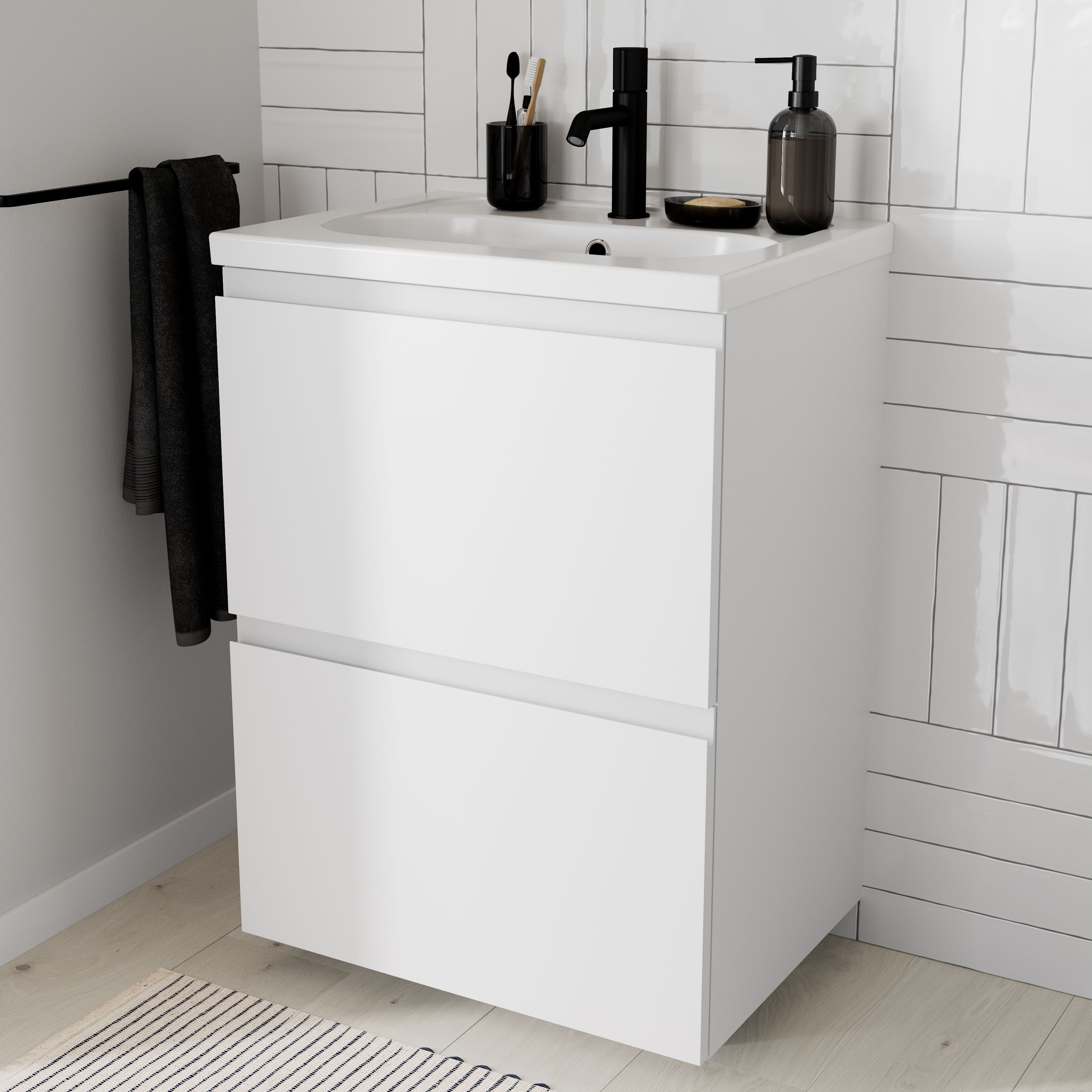 GoodHome Levanna Matt White Double Freestanding Bathroom Cabinet (H)85cm (W)60cm