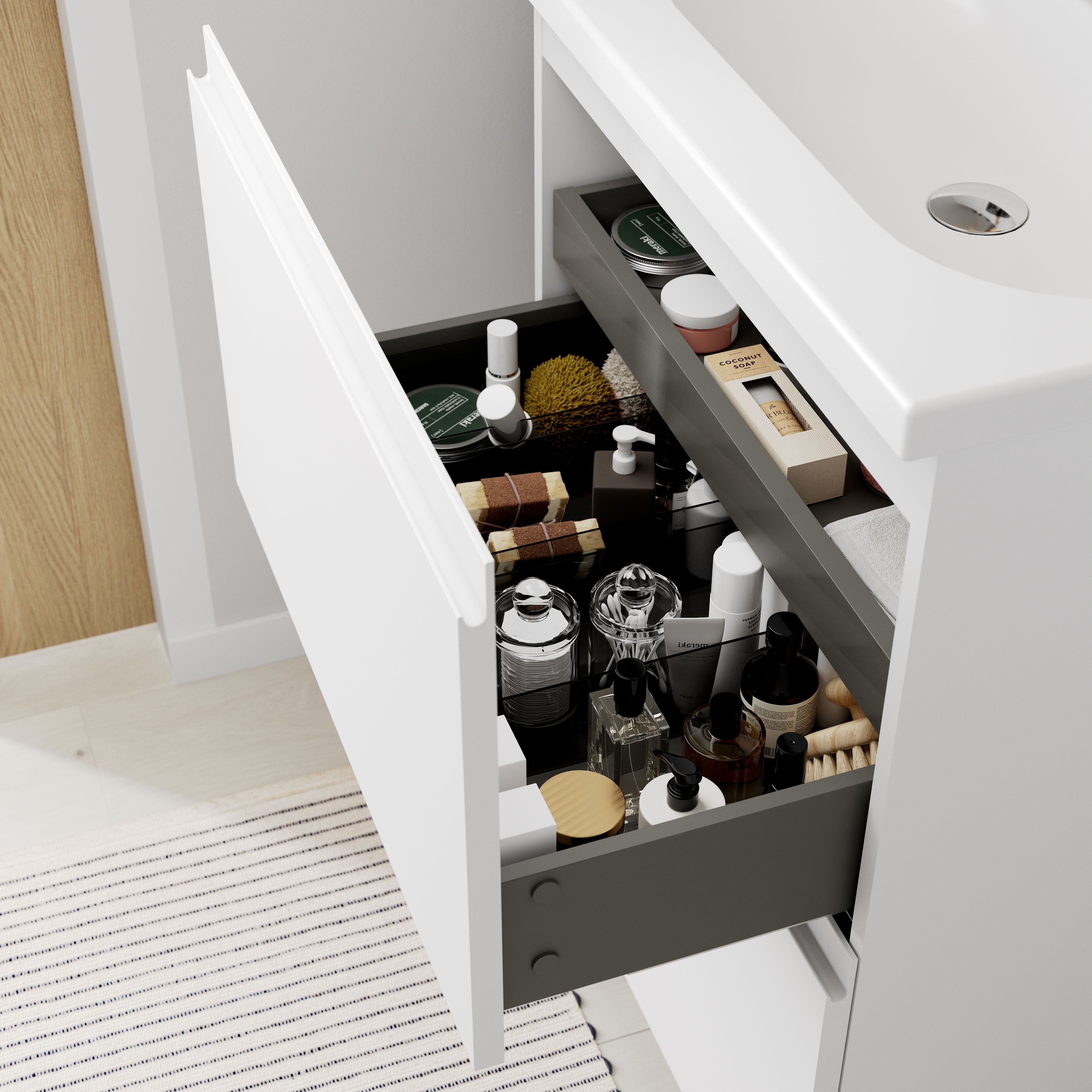 GoodHome Levanna Matt White Double Freestanding Bathroom Cabinet (H)85cm (W)60cm