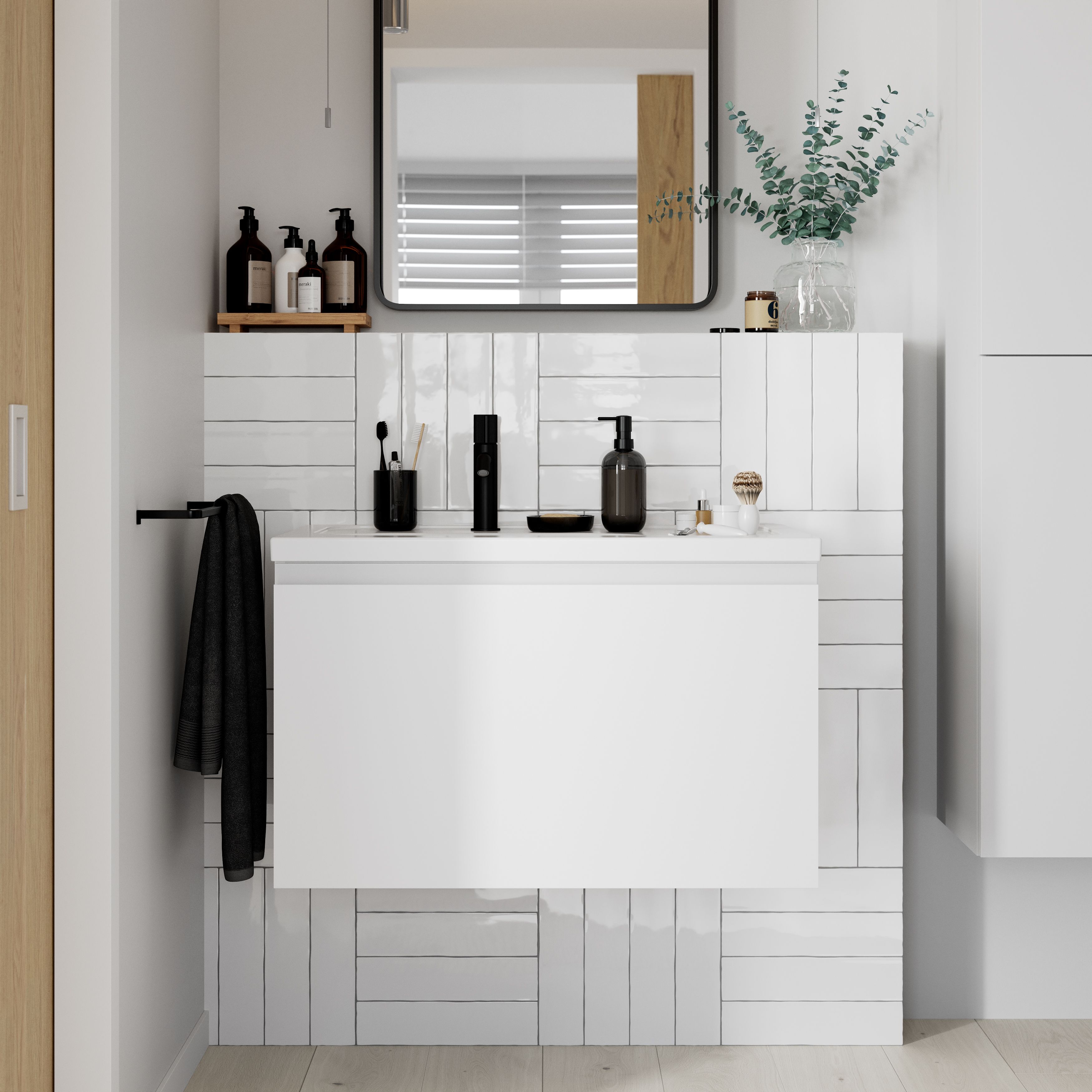 GoodHome Levanna Matt White Single Wall-mounted Bathroom Cabinet (H)48cm (W)80cm
